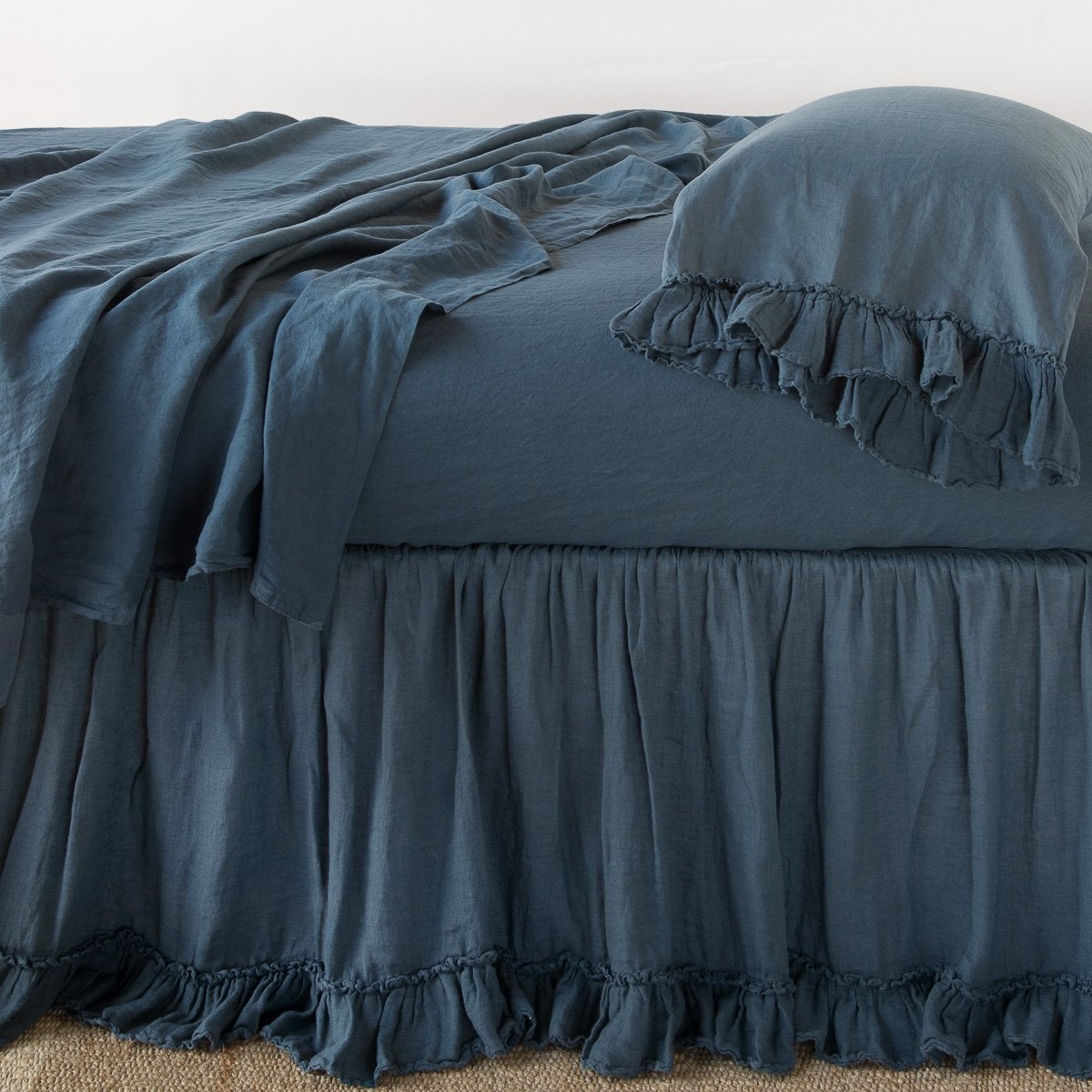 Linen Whisper Bed Skirt - Premium Linen Fabric, Fitted Design for Queen/King Beds - Elegant Bedroom Decor for Hotels, Guest Rooms & Master Suites