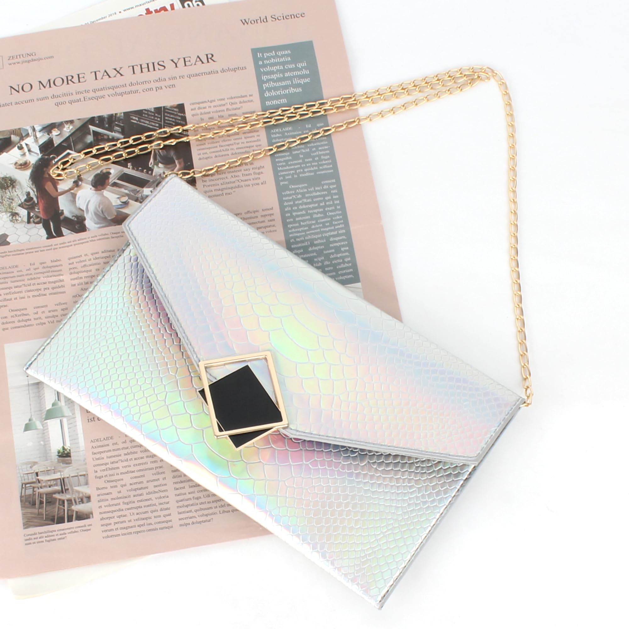 Goclothod Women's Holographic Shoulder Bag - Fashion Envelope Clutch Purse with Chain Strap, Crossbody Tote Handbag for Party, Work & Daily Use