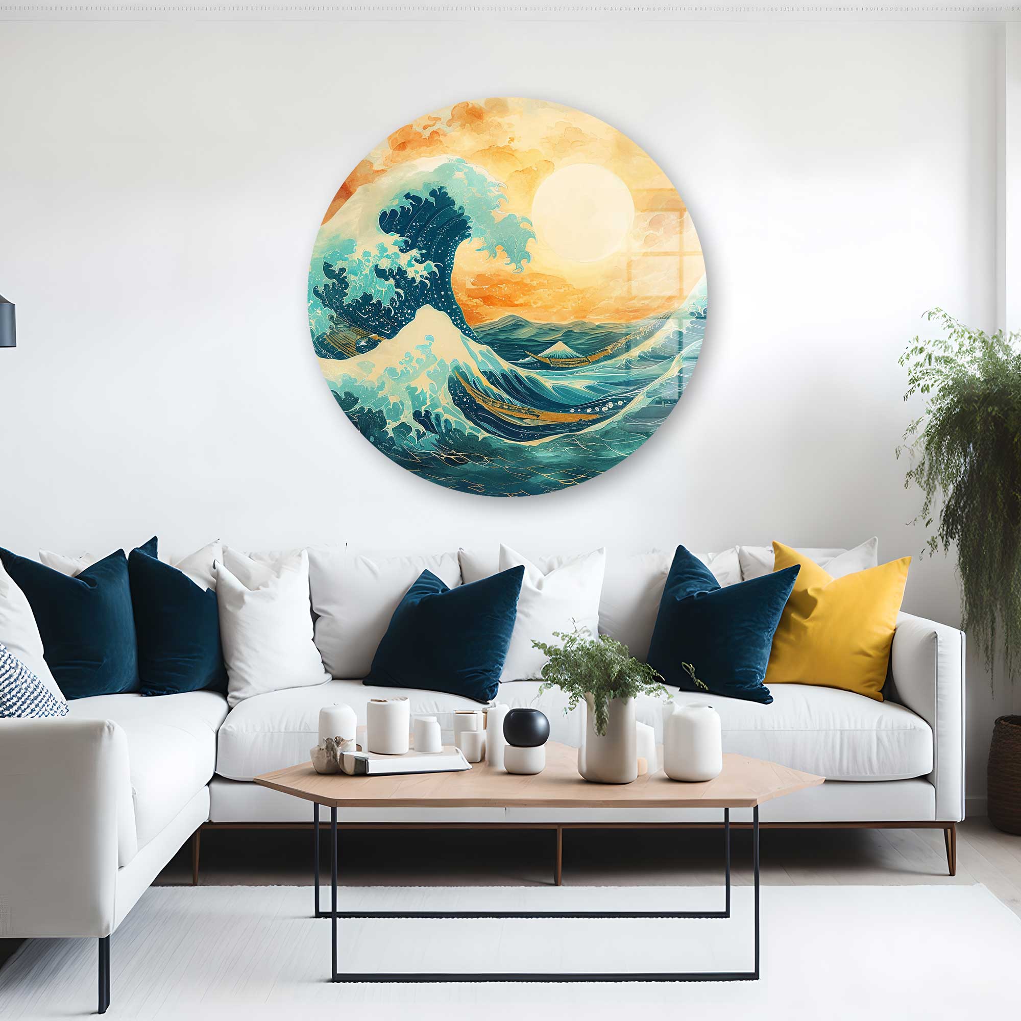 Stunning Rounded Glass Wall Art - Sunrise Design for Home & Office Decor - Perfect for Living Rooms, Bedrooms & Workspaces