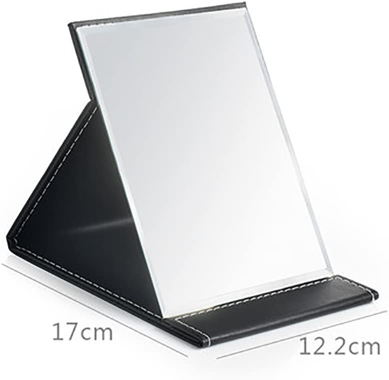 NAIDEV Hexagonal Framed Glass Makeup Mirror with PU Leather Case - Portable Folding Vanity Mirror for Travel, Home & Office - Perfect for Shaving, Makeup & Beauty Gifts (Black, Tabletop Mount)