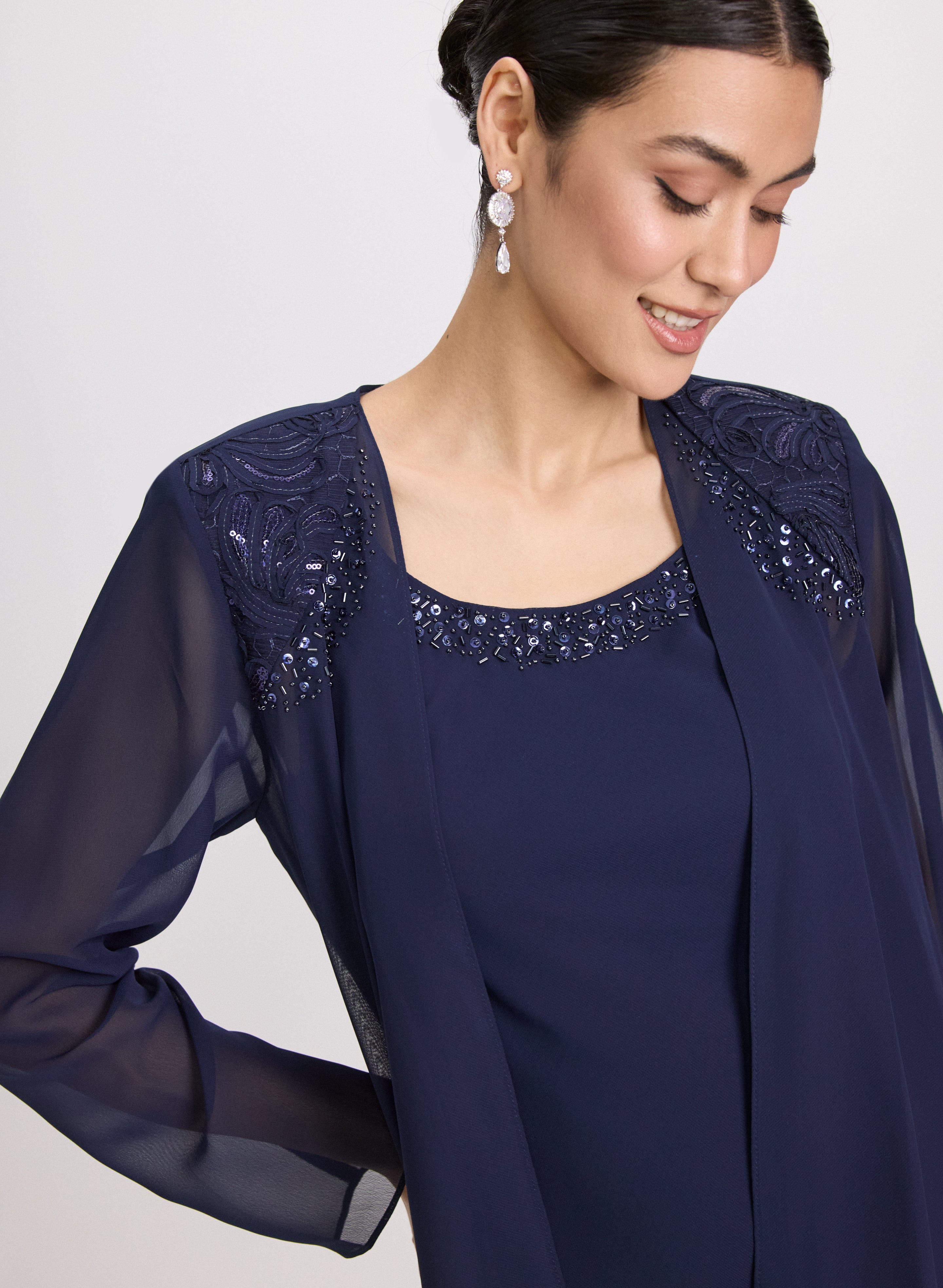 Elegant Chiffon Dress and Jacket Set for Women - Summer Flowy Boho Outfit - Perfect for Weddings, Parties & Beach Vacations