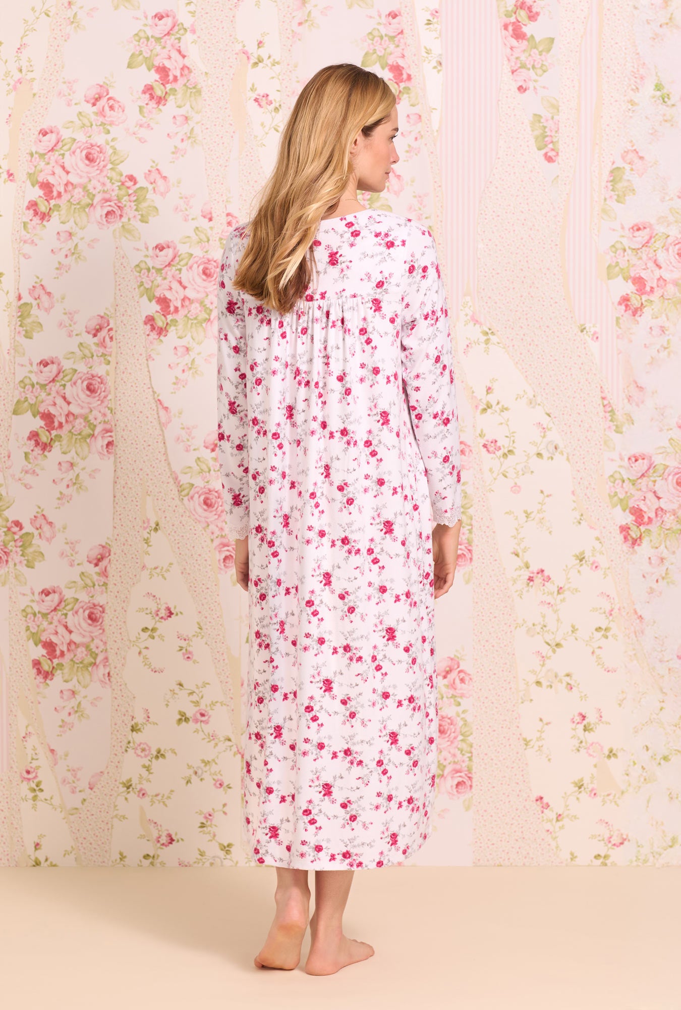 Dreamy Sweater Knit Long Nightgown for Women - Soft Floral Print Sleepwear, Cozy Winter Pajama Dress for Lounge & Bedtime (Claret Red)