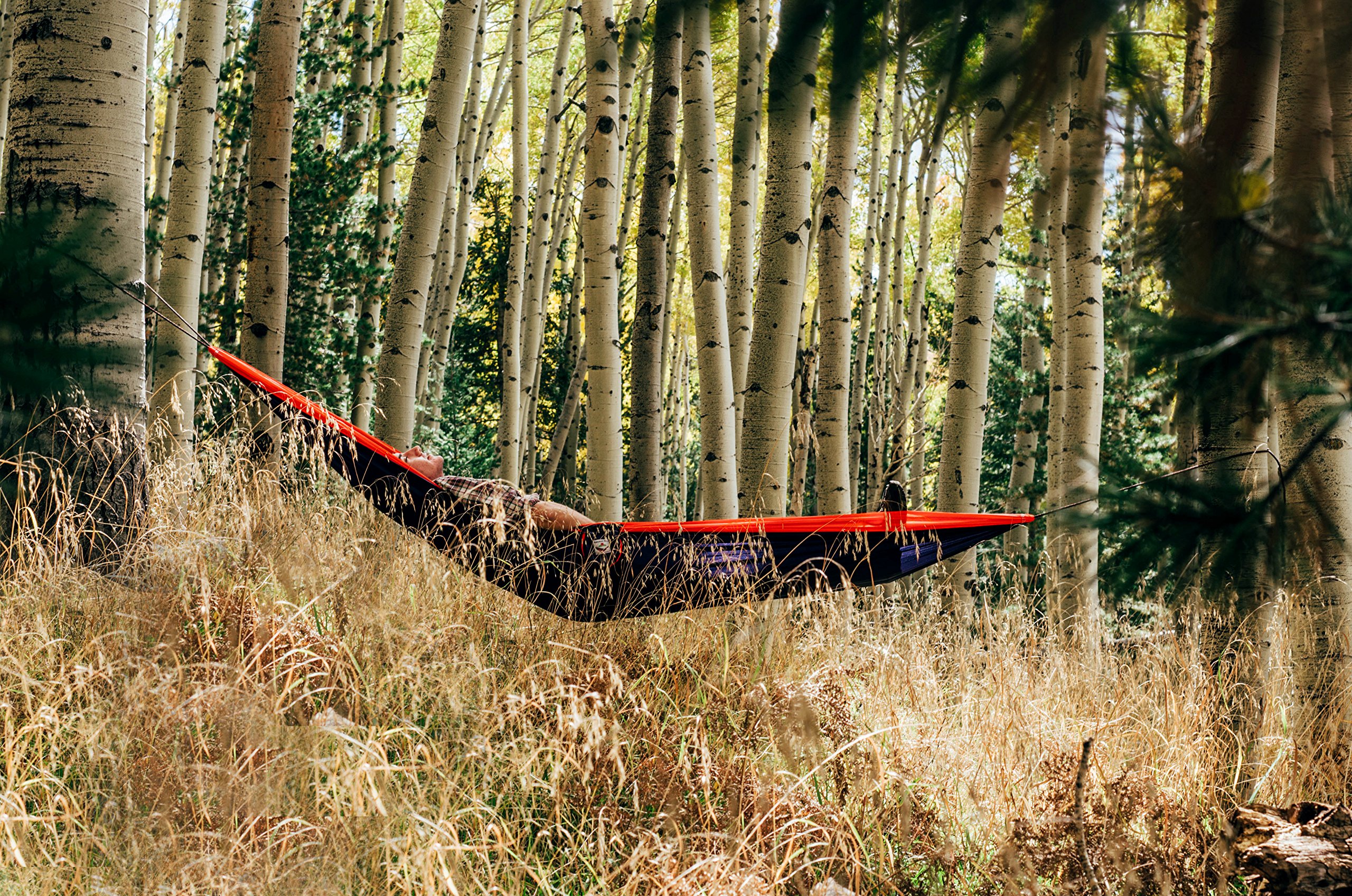 Best Single Camping Hammock - Ultra Lightweight & Portable for Outdoor Adventures, Hiking, Travel - Extra Long Design for Maximum Comfort - Perfect for Backpacking, Beach Trips & Backyard Relaxation (Navy/Red)