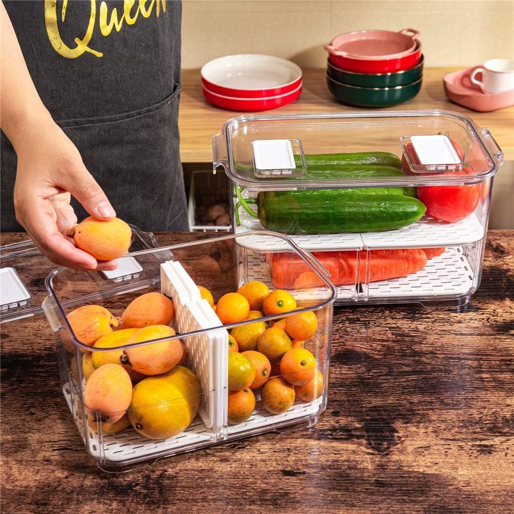 Stackable Freezer Bins & Fridge Food Storage Containers - 2-Piece Set for Fresh Produce, Meal Prep & Kitchen Organization | Perfect for Refrigerator, Freezer & Pantry Storage