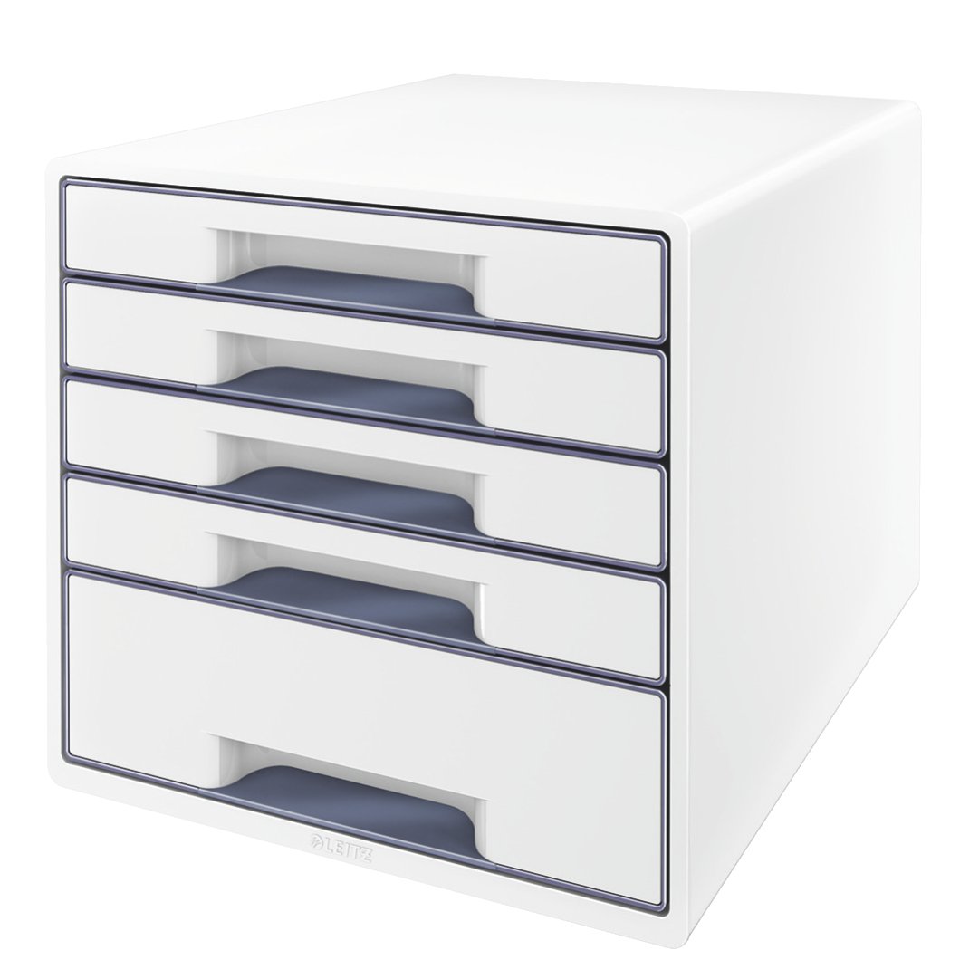 Leitz CUBE 4-Drawer Organizer Box - White/Grey A4 Size with Clear Drawer Inserts (52142001) - Perfect for Office, Home & School Storage Solutions
