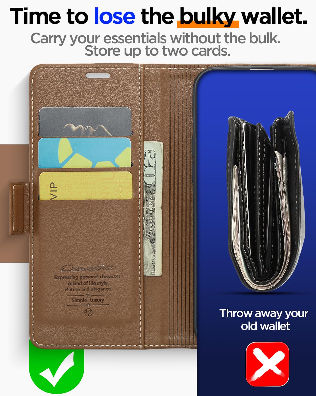 AICase iPhone 15 Wallet Case - Genuine Leather Flip Folio with RFID Blocking & Magnetic Closure - Credit Card Holder & Kickstand - Protective Cover for iPhone 15 (6.1
