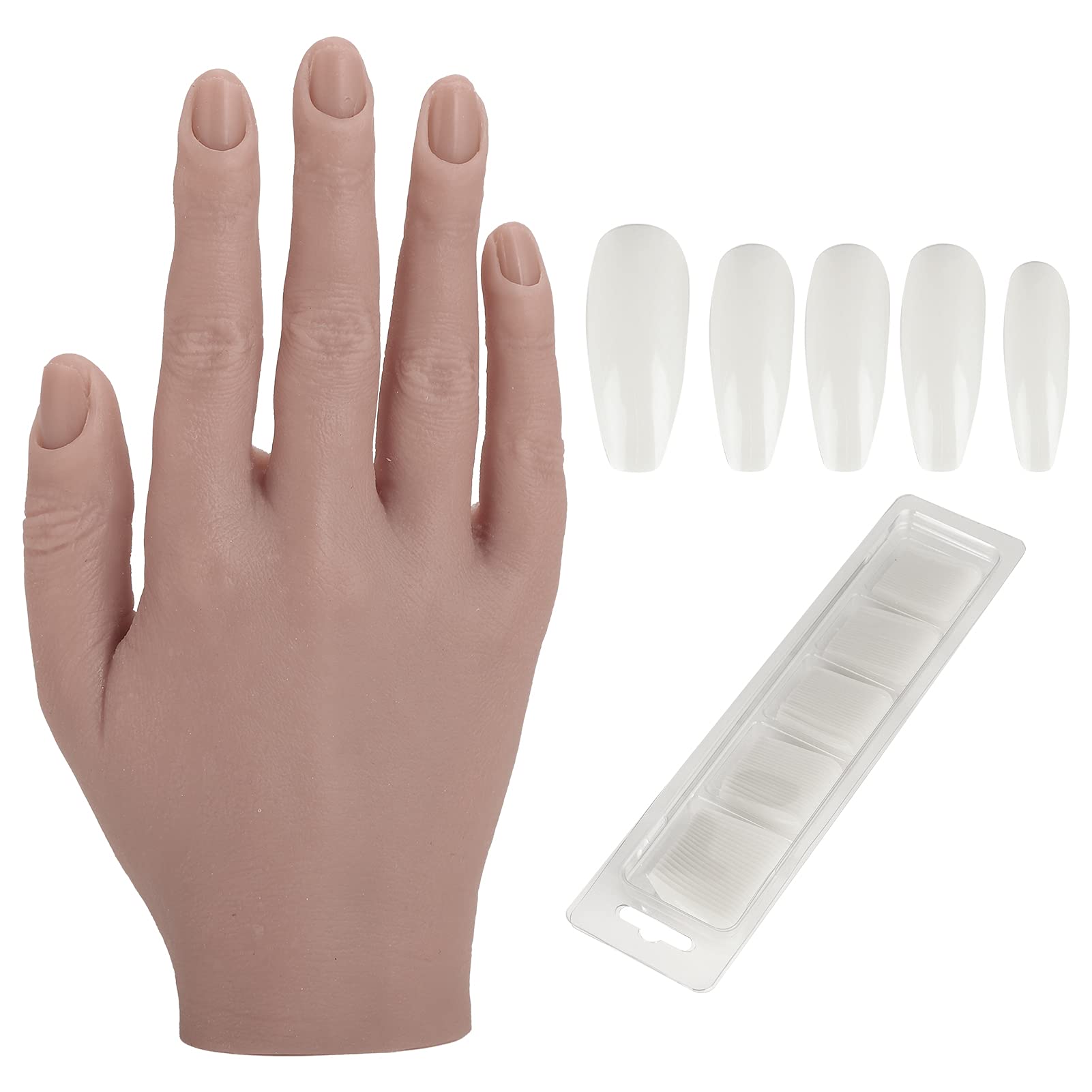 Professional Nail Art Training Hand - Soft Flexible Joint, Easy Clean Silicone Practice Hand with False Nail Tips for Nail Technicians & Salon Training (Lifelike Design) - Perfect for Beginners, Students & Professional Nail Art Practice at Home or Salon
