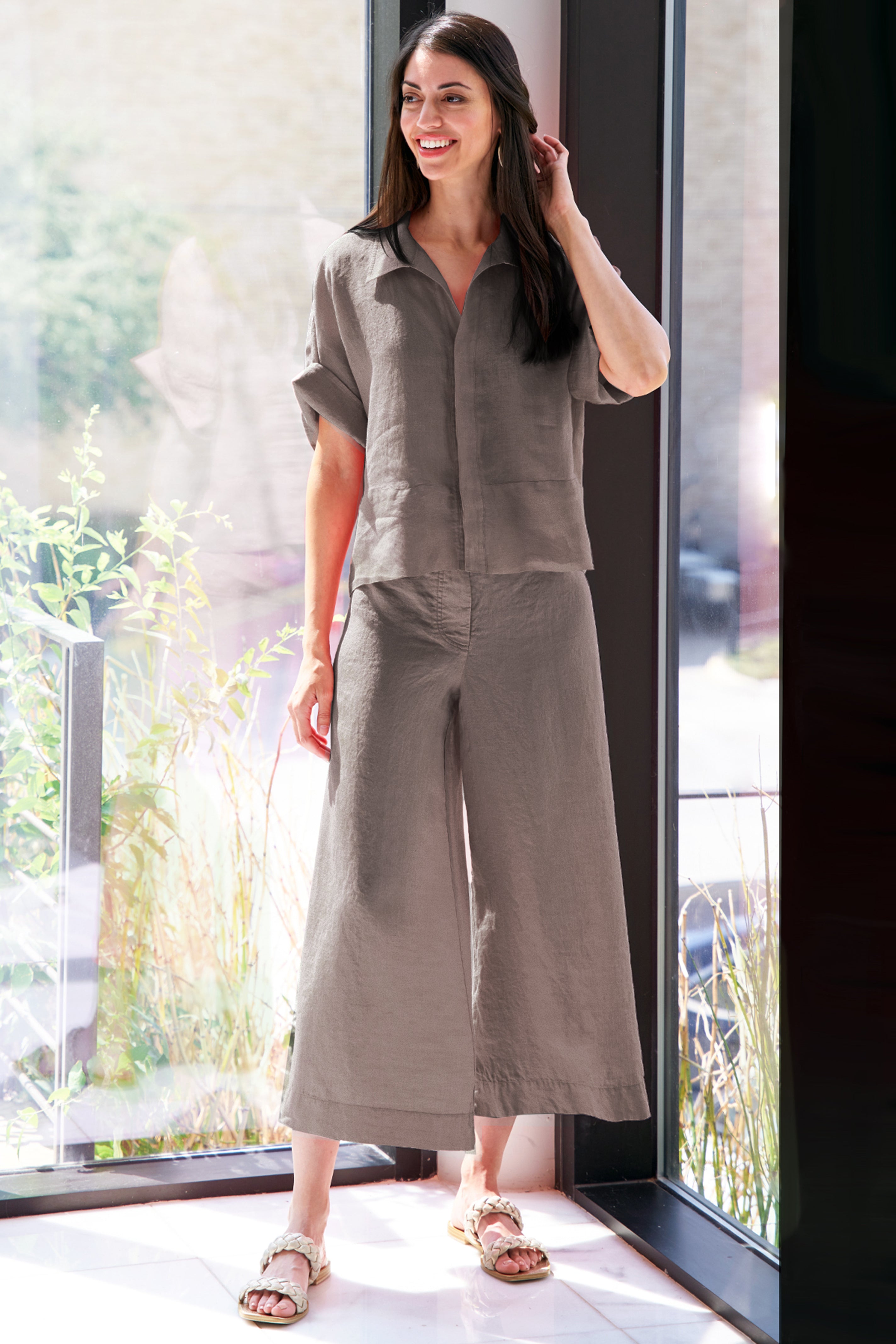 Breathable Linen Drawstring Pants for Women - Comfortable Casual Lounge Pants - Perfect for Yoga, Travel & Home Wear (Mushroom Color)