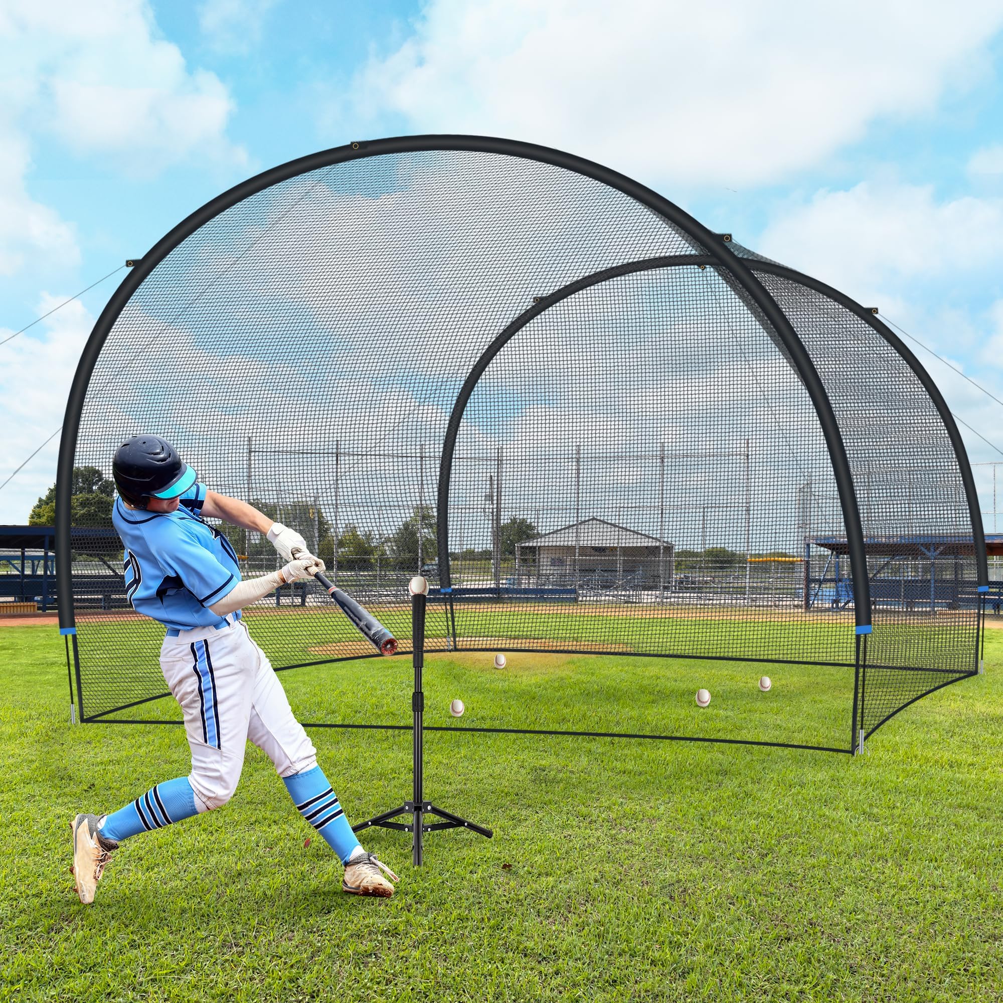 SHANTRA 13/22/30FT Baseball Batting Cage with Frame & Net - Professional Backyard Hitting Cage for Baseball & Softball Practice | Perfect for Outdoor Hitting Drills, Pitching Training & Backyard Sports