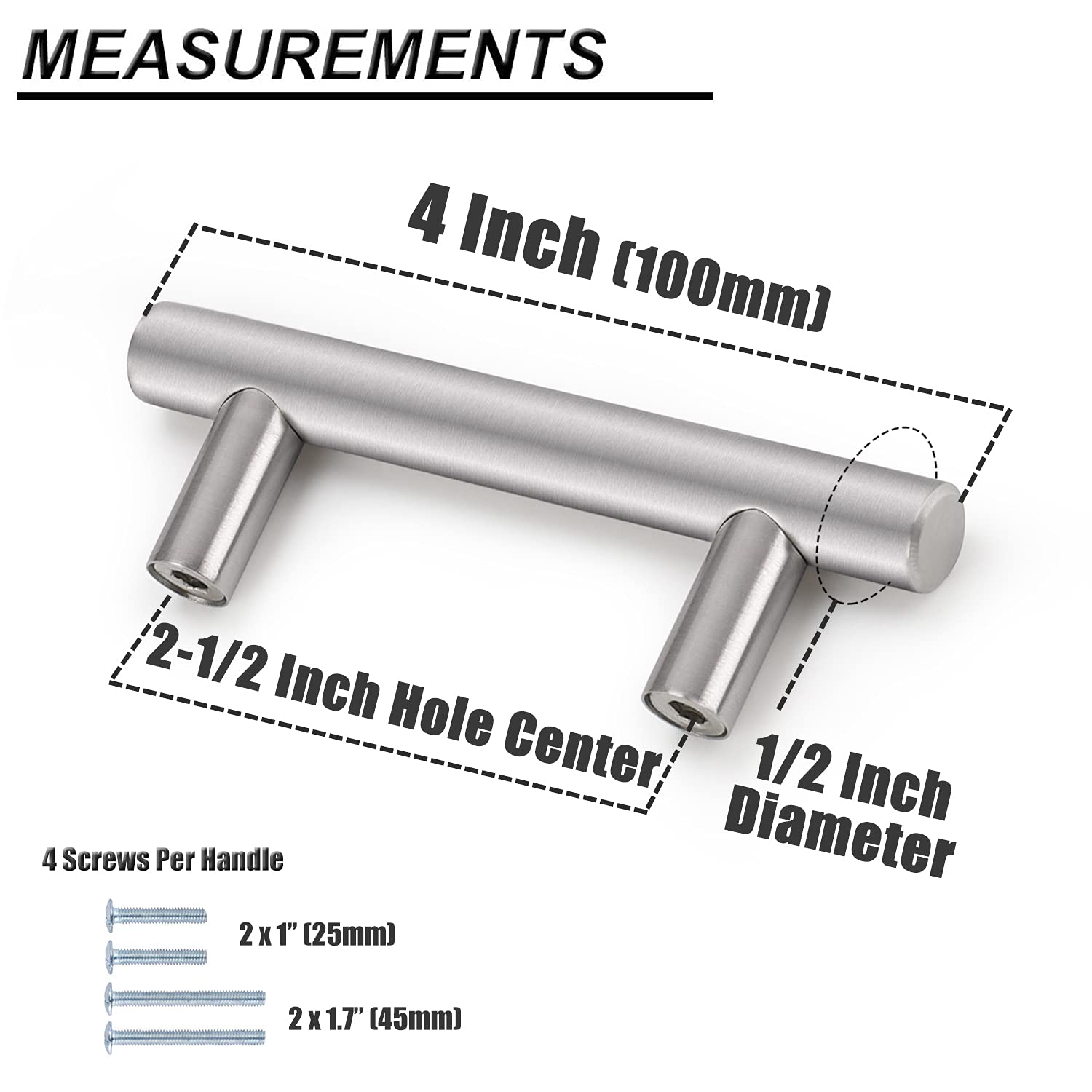 Probrico 500 Pack Brushed Nickel Cabinet Handles - 2.5 Inch Hole Centers Modern T-Bar Pulls for Kitchen Cabinets, Cupboards & Dressers - Durable Hardware for Home Renovation & Furniture Upgrade