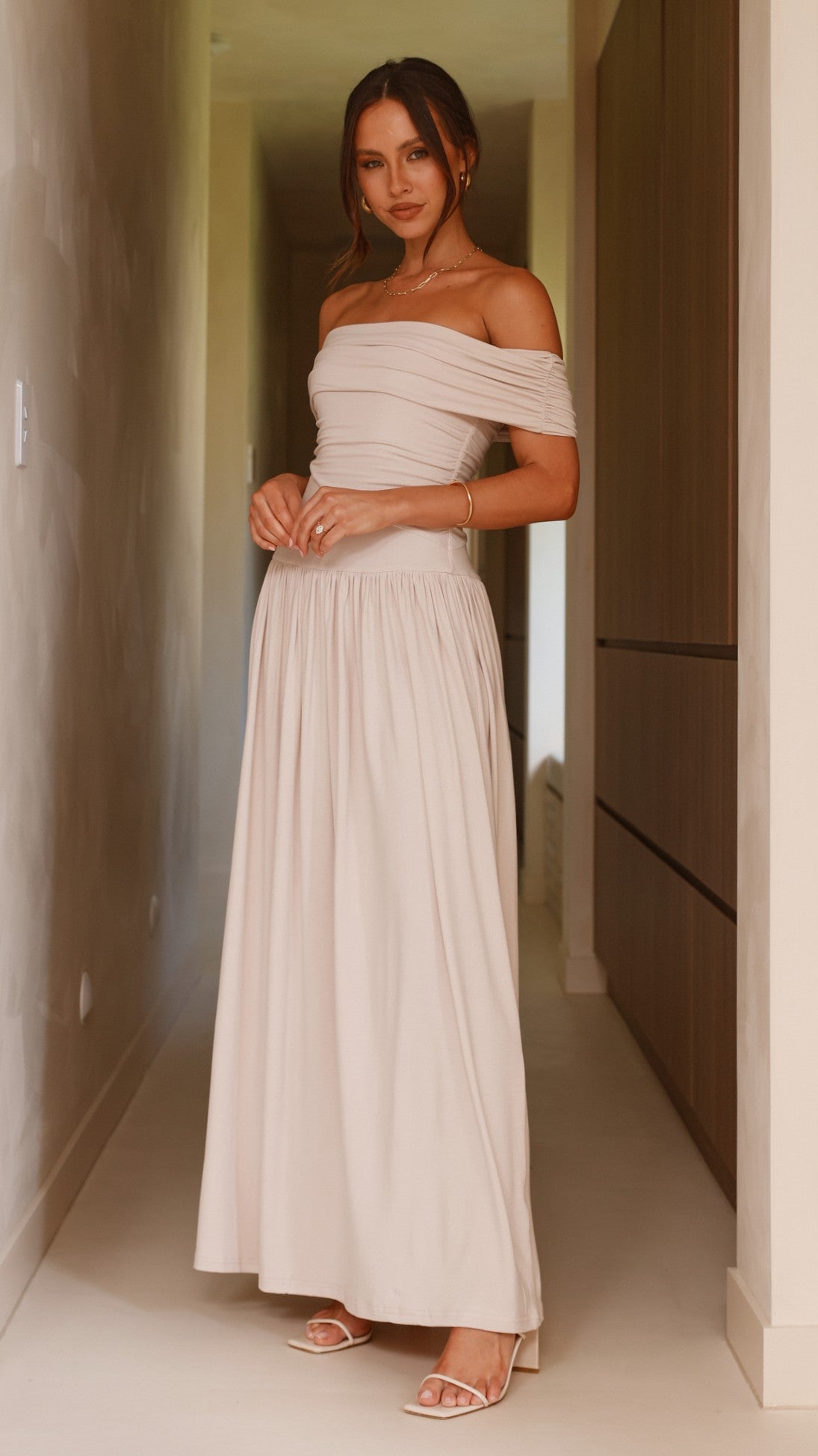 Manalla Maxi Dress for Women - Elegant Stone Color Long Flowy Summer Dress - Perfect for Beach, Vacation, and Casual Outings