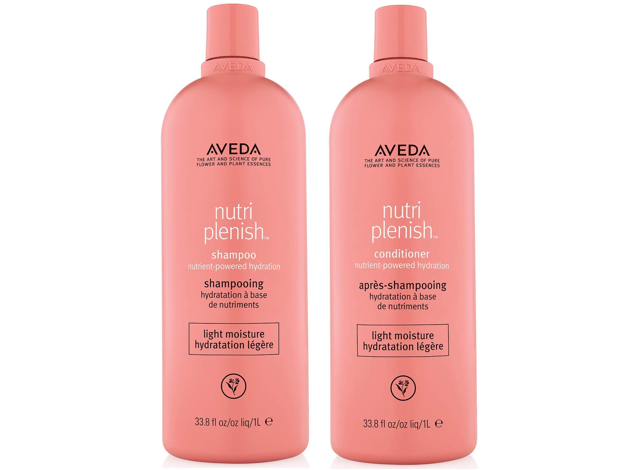 Aveda Nutriplenish Light Moisture Shampoo & Conditioner Set - 33.8 oz (1 Liter) Duo for Dry Hair - Hydrating & Nourishing Hair Care for Daily Use at Home or Salon