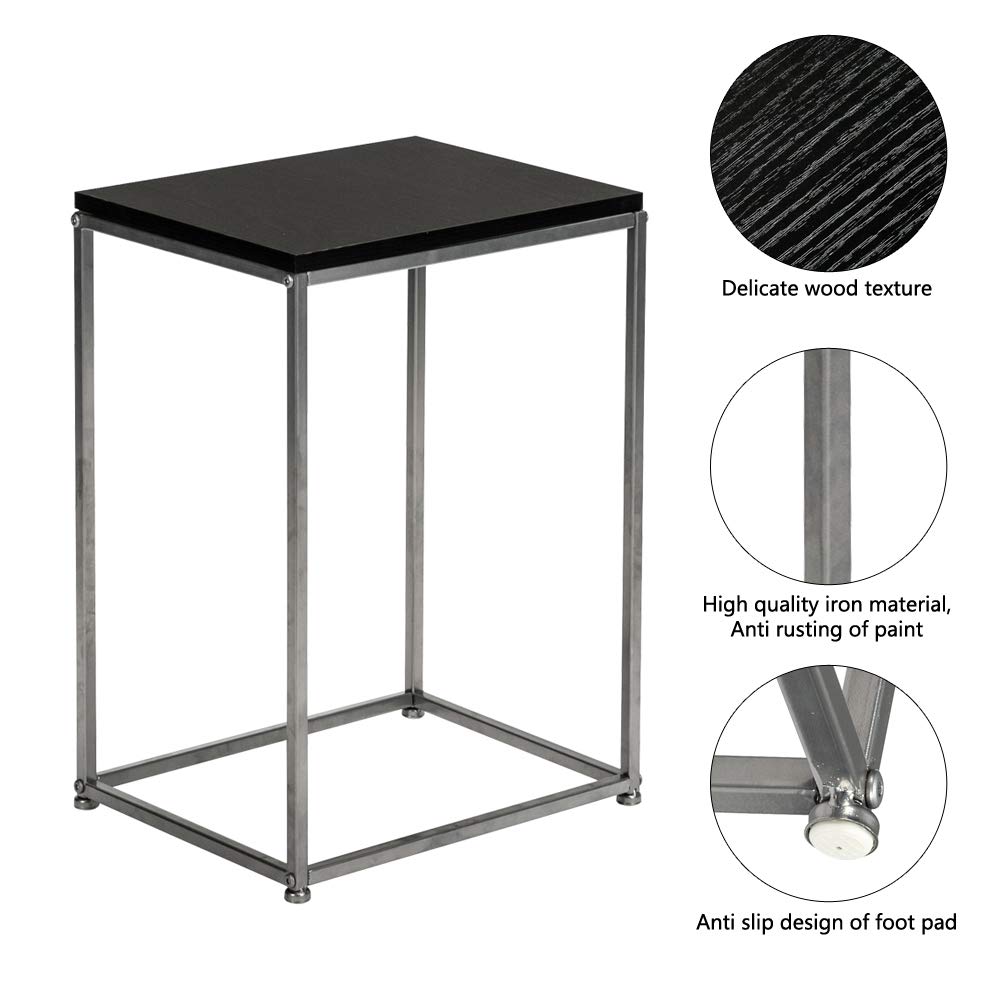 Black MDF Countertop with Grey Wrought Iron Base - Single Layer Snack Table for Kitchen, Bar, or Living Room | Modern Artisanal Side Table for Small Spaces