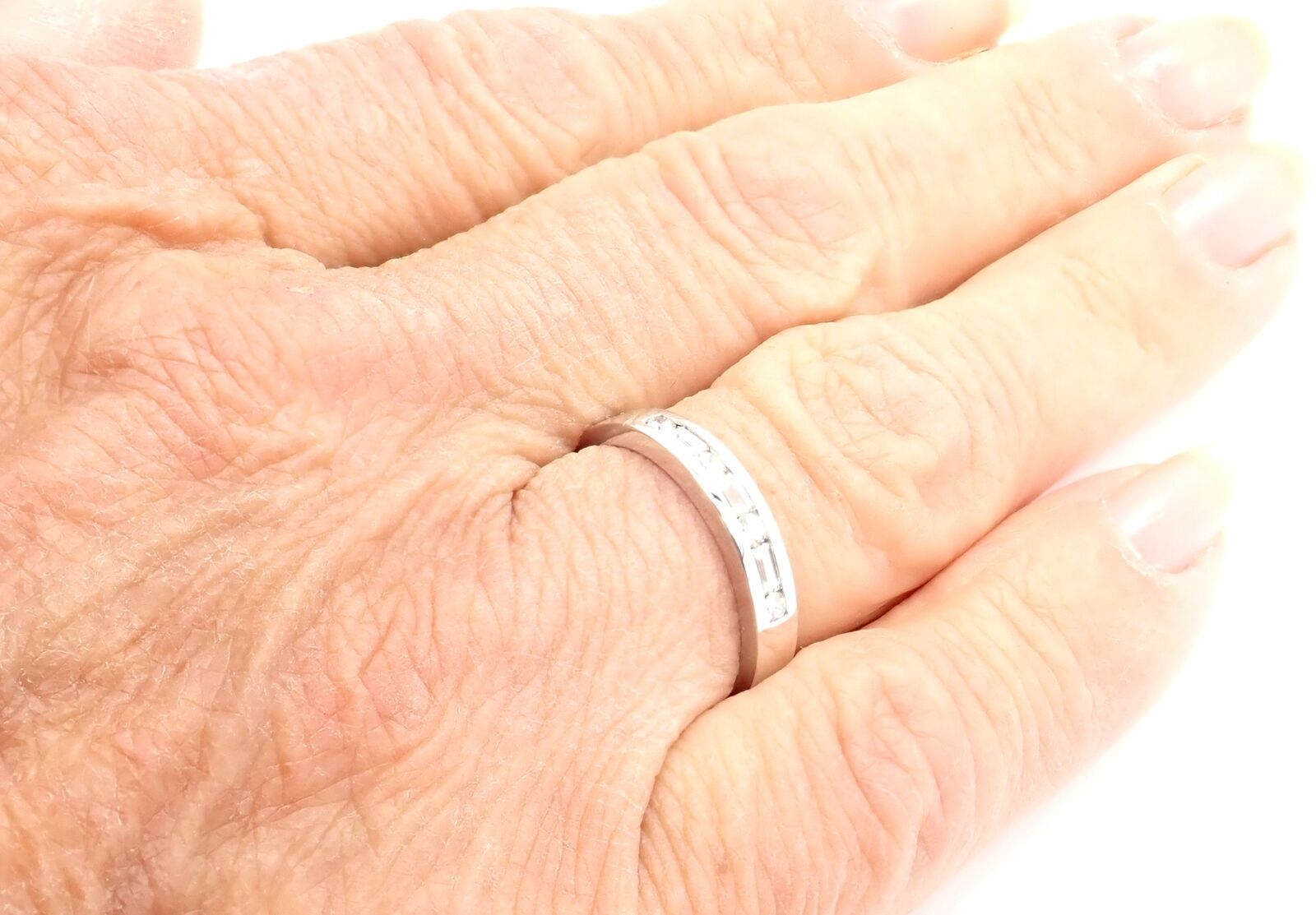 Authentic Tiffany & Co 18k White Gold Diamond Channel Set Band Ring for Women - Luxury Wedding, Engagement & Anniversary Jewelry Gift