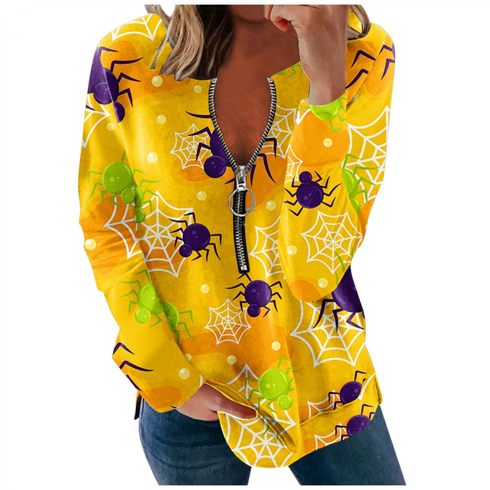 Stylish Women's Casual Loose Fit Long Sleeve Blouse with Stripe Pattern & Zipper Detail - Perfect for Halloween Costumes, Everyday Wear & Office Outfits
