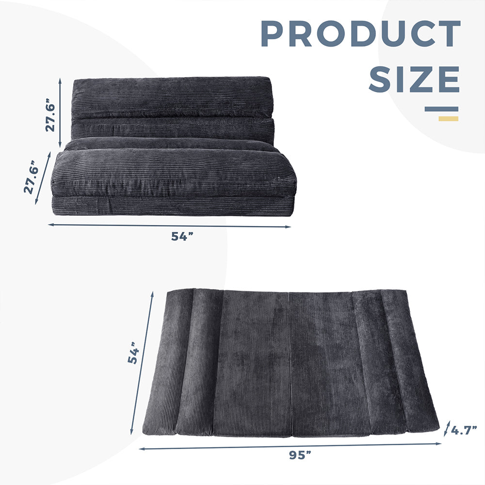 MAXYOYO Folding Sofa Bed - Extra Wide Corduroy Floor Sofa for Small Spaces, Dark Grey | Convertible Guest Bed & Lounge Chair for Apartments, Dorms & Living Rooms