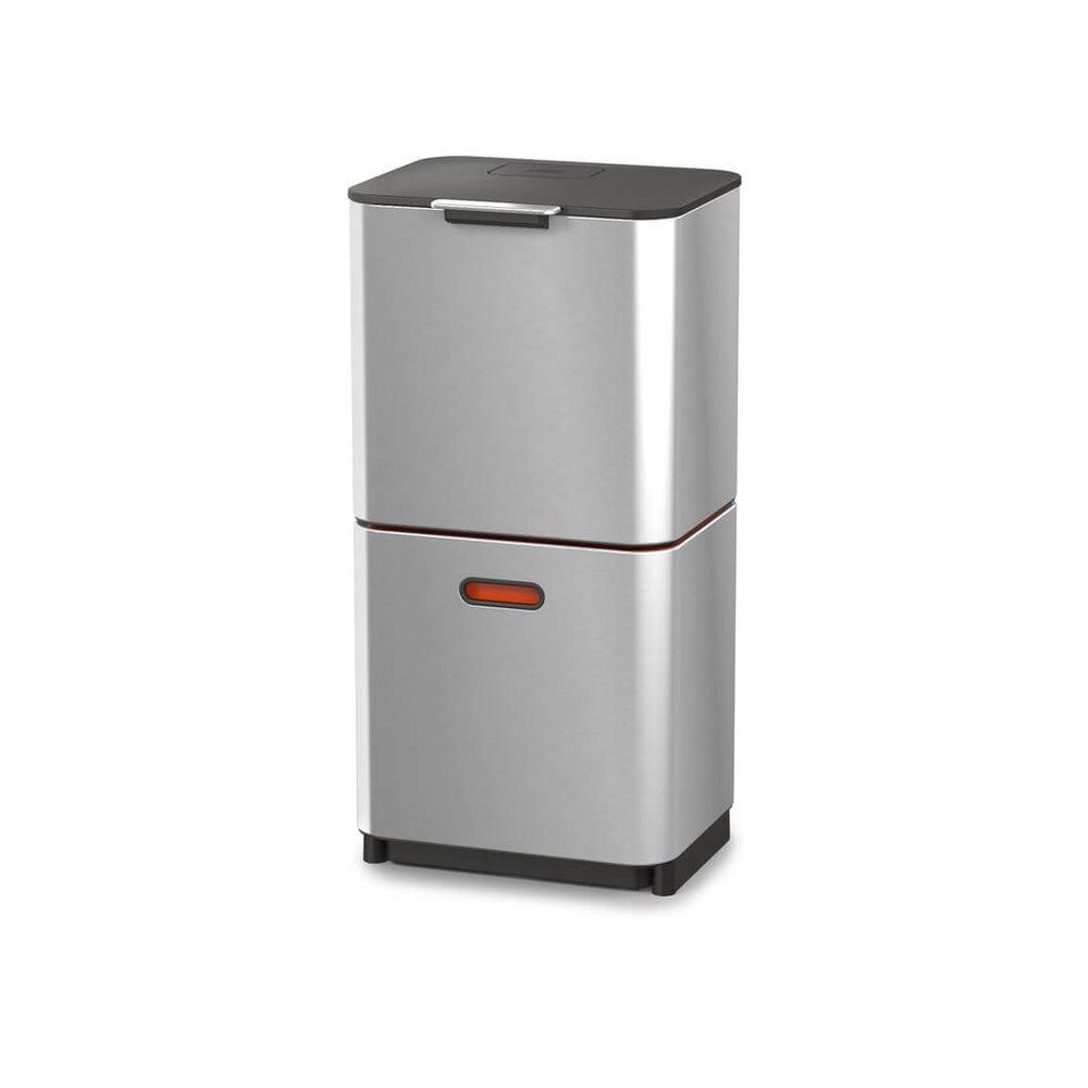 Joseph Joseph Totem Max 60L Stainless Steel Kitchen Recycling Bin - Dual Compartment Waste Separation for Eco-Friendly Homes, Perfect for Sorting Recyclables & Trash in Modern Kitchens