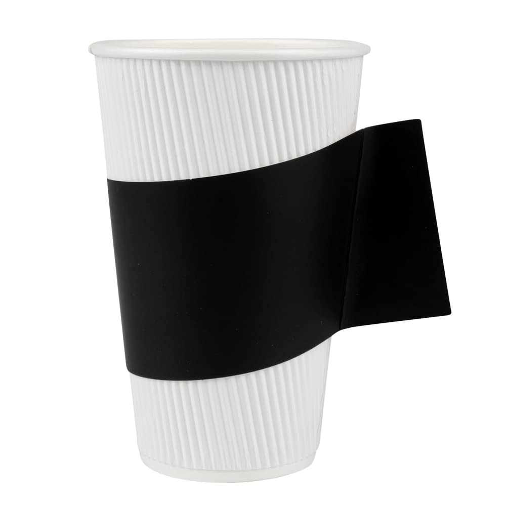 Restpresso 1000-Pack Disposable Hot Coffee Sleeves with Handle - Fits 12oz, 16oz & 20oz Cups - Eco-Friendly Black Paper Cup Jackets (Cups Sold Separately) - Perfect for Coffee Shops, Cafes & Takeout Services