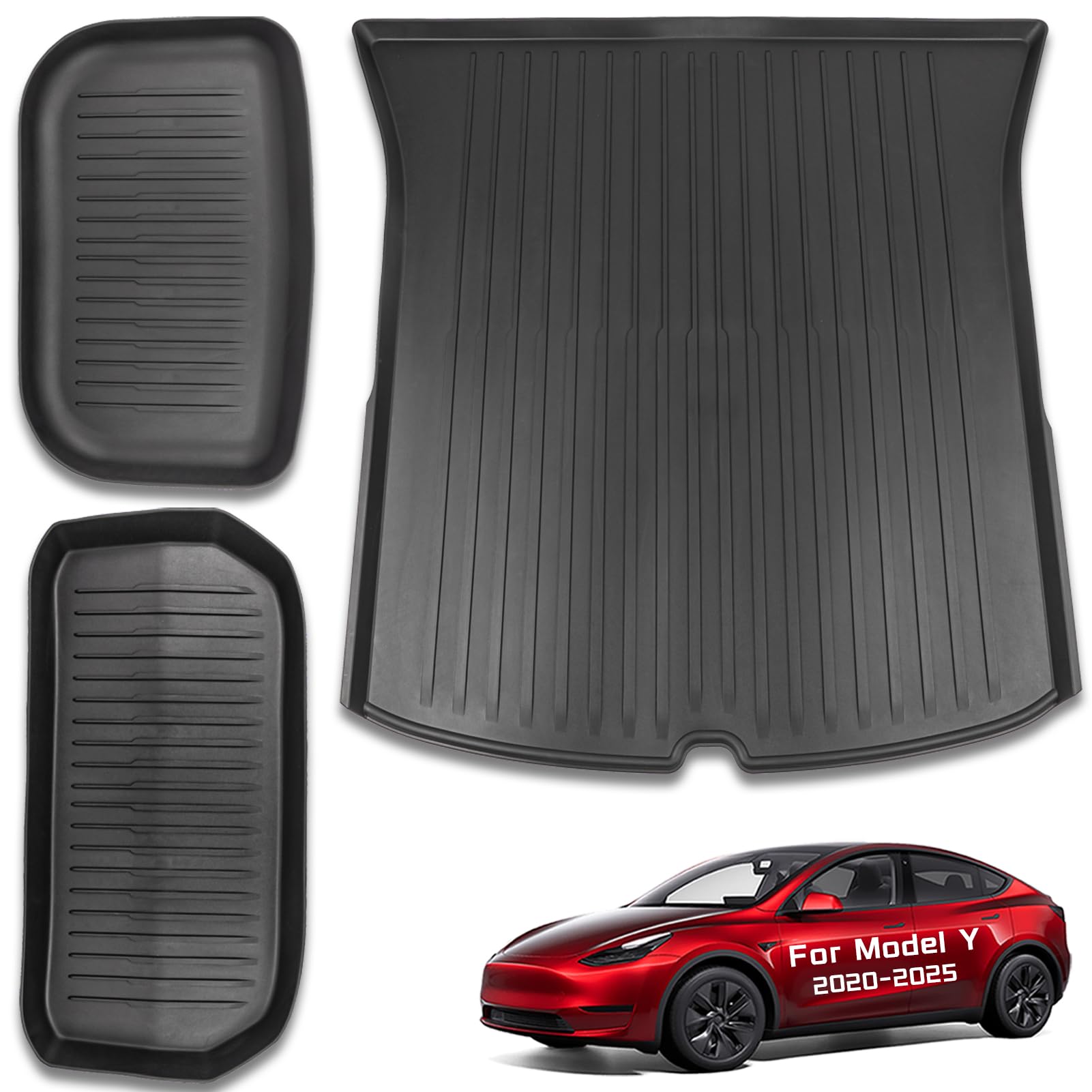 Premium All-Weather Cargo Liners for Tesla Model Y (2021-2025) - Heavy Duty Trunk Mats, Frunk & Rear Trunk Tray Protectors - Waterproof, Non-Slip Car Accessories for Road Trips, Camping & Daily Use