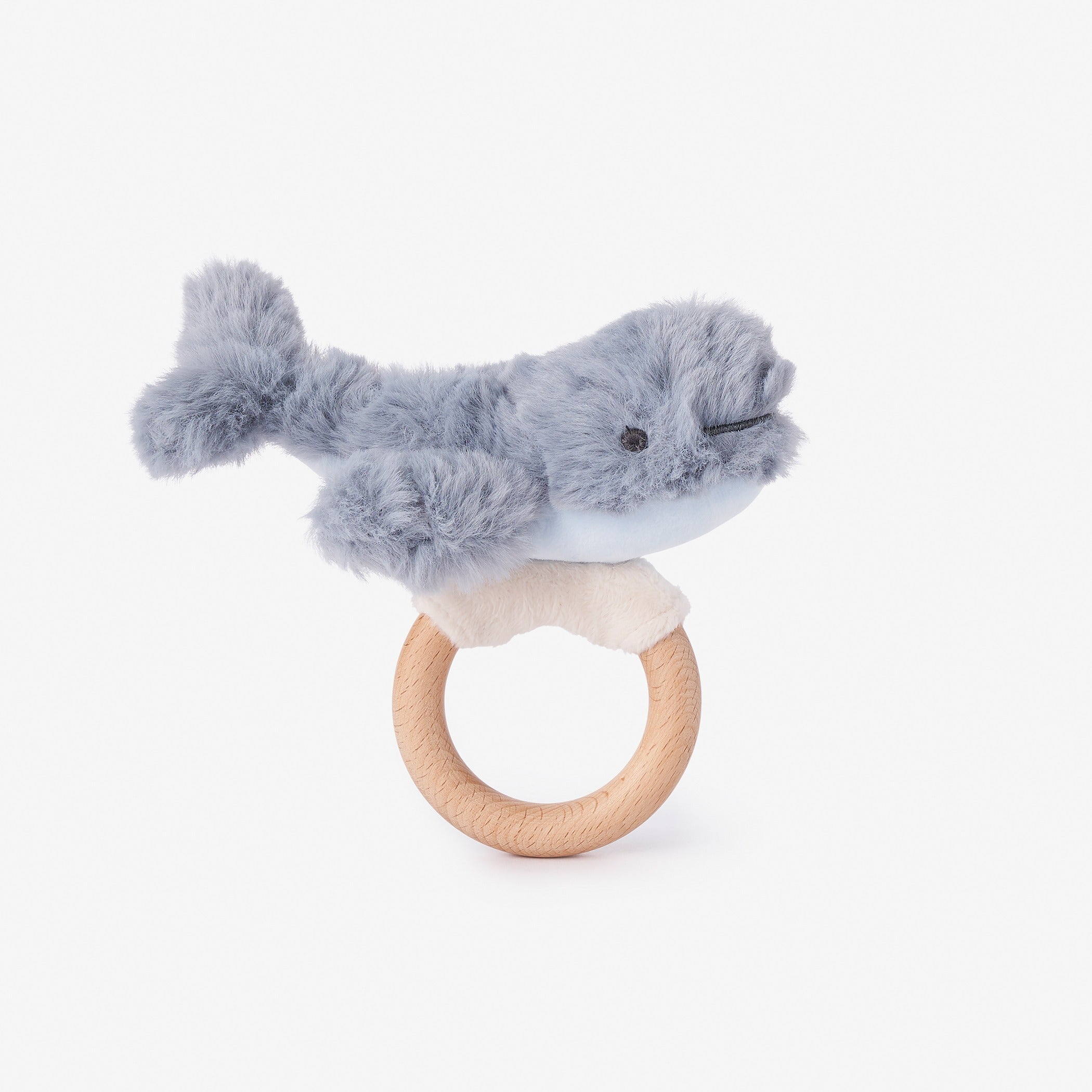Whale Plush Wooden Ring Rattle - Soft Baby Teething Toy & Sensory Learning Gift for Newborns & Toddlers - Perfect for Nursery, Playtime & Early Childhood Development