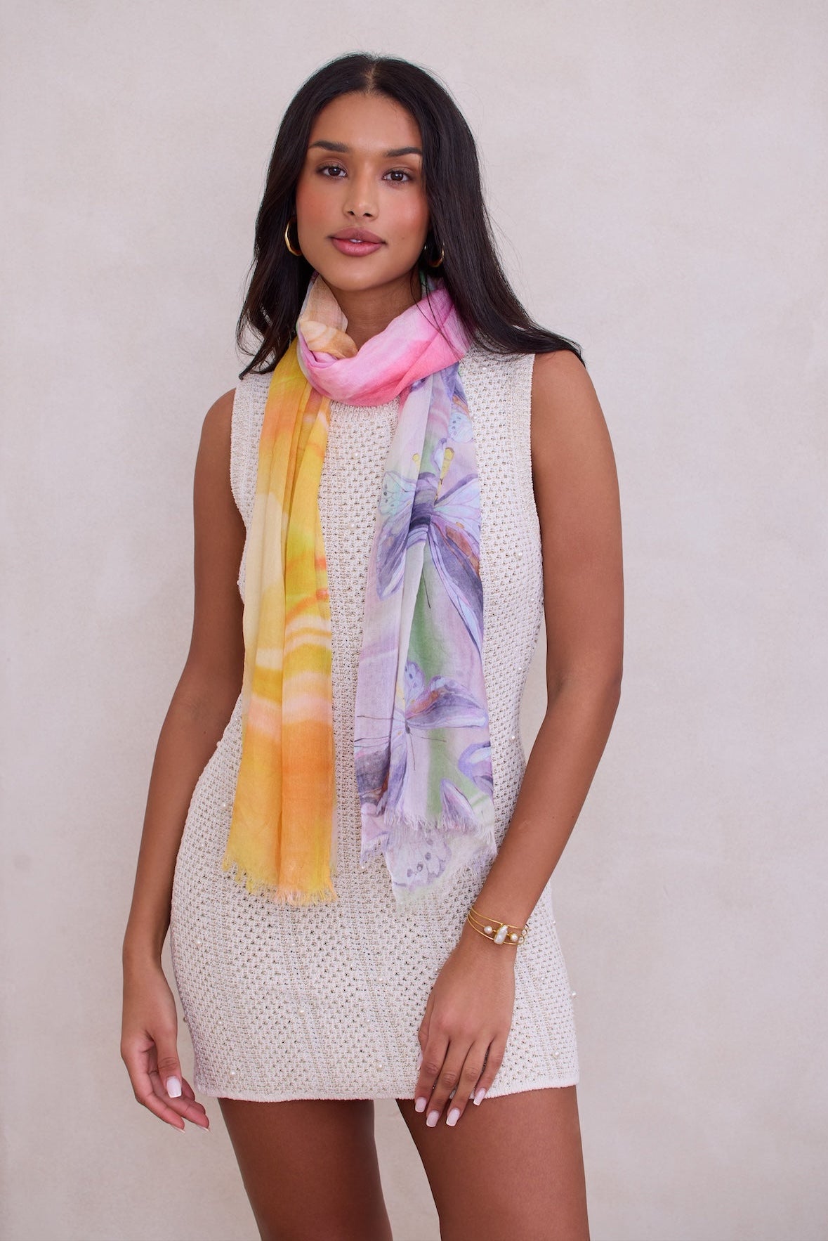 Elegant Swirled Butterfly Print Scarf - Lightweight & Soft Fashion Accessory for Women - Perfect for Spring Outfits, Parties, and Gift Giving