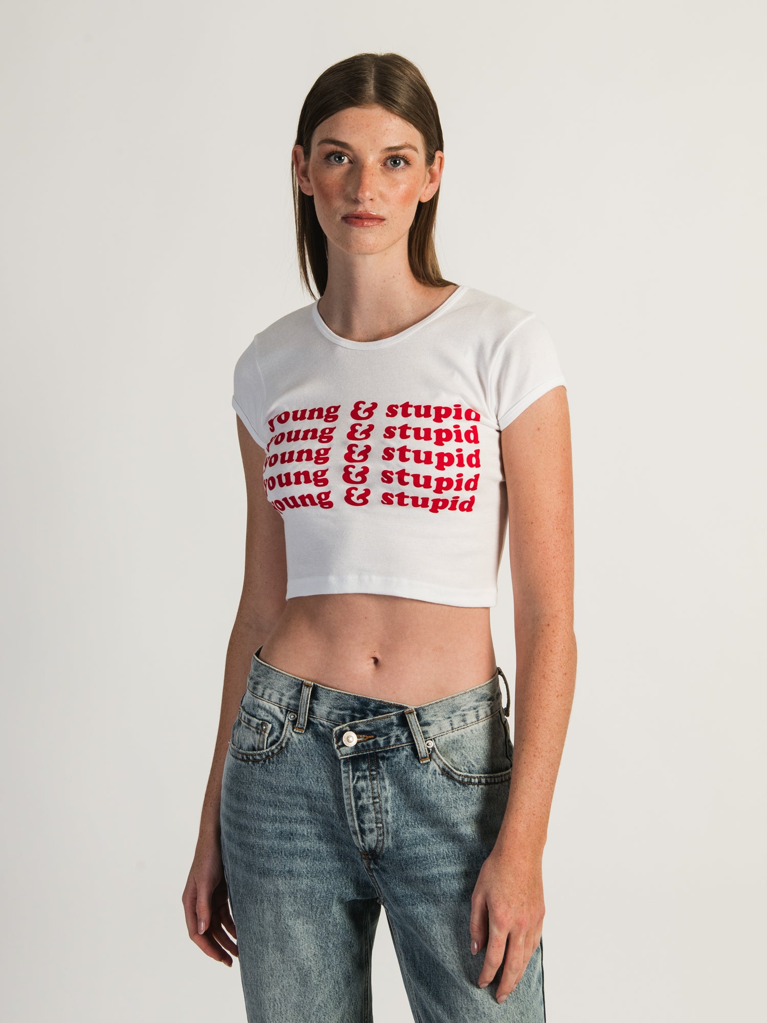 Barstool Sports Young & Stupid Cropped T-Shirt - Trendy Graphic Tee for Women | Casual Streetwear, Summer Outfits & Concert Style