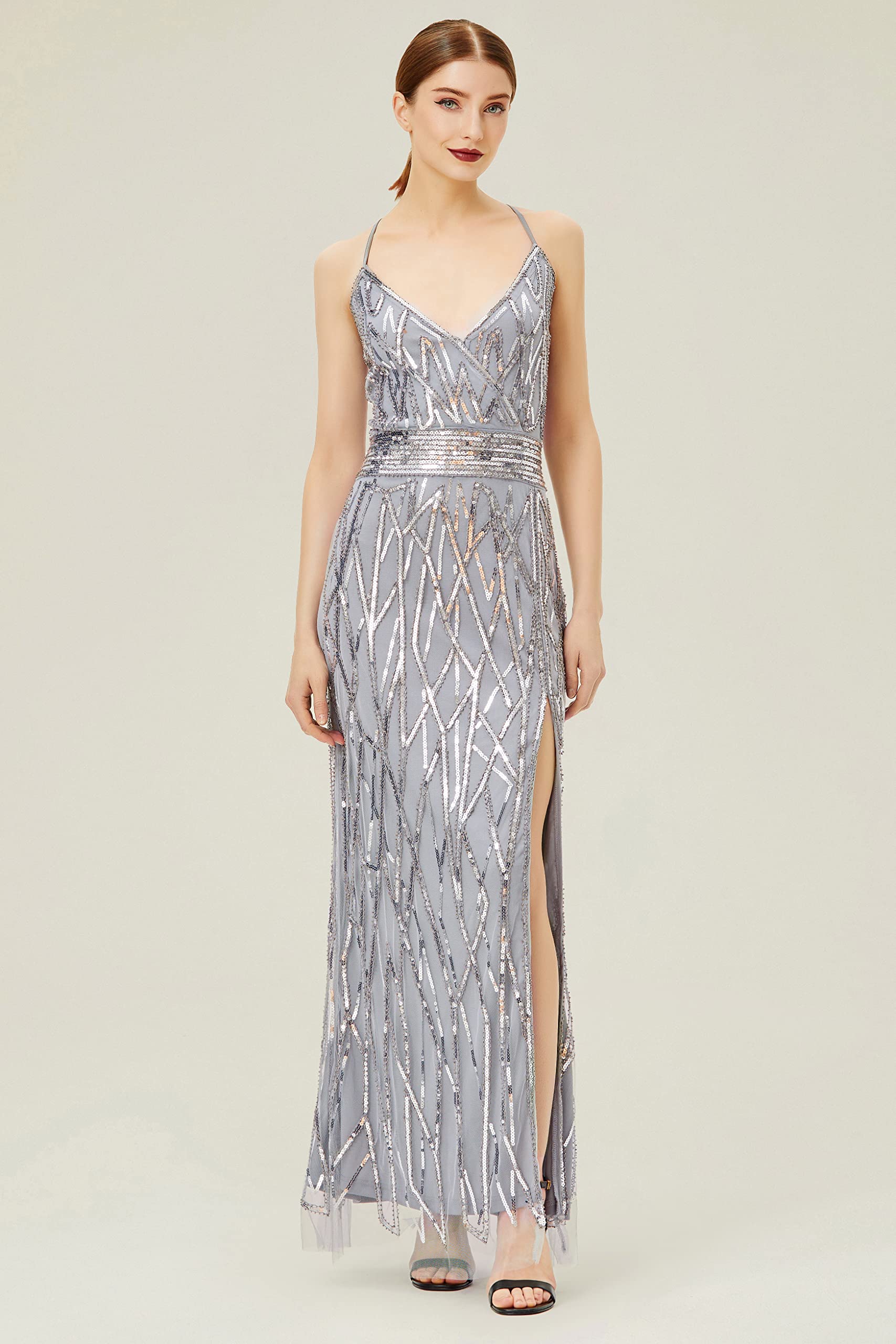 BABEYOND Women's 1920s Gatsby Style Long Prom Dress - Elegant Formal Evening Gown for Vintage Theme Party, Wedding Guest, Homecoming Dance