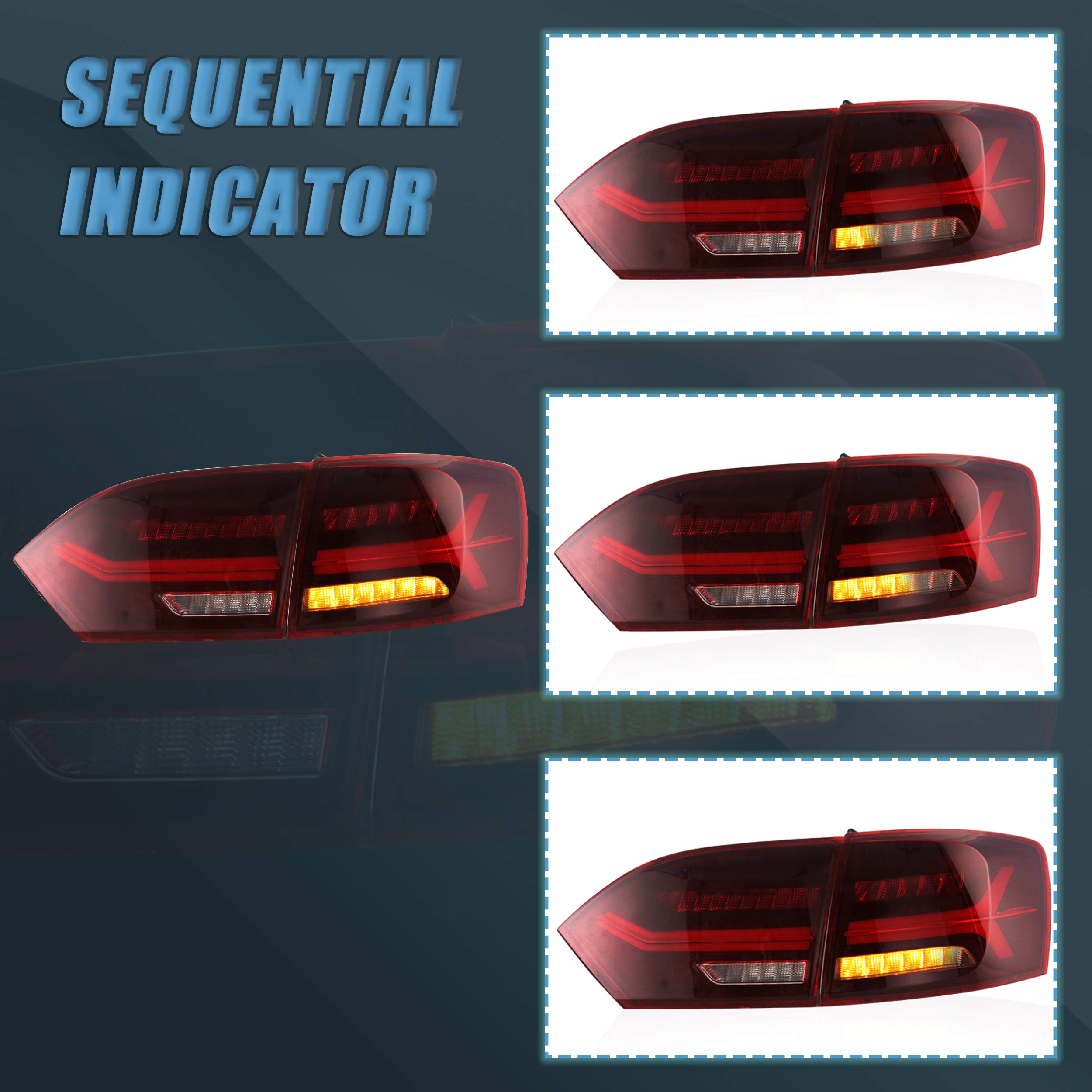 VLAND LED Tail Lights for 2011-2014 Volkswagen Jetta 6th Generation - Plug & Play Direct Replacement - Red & White Lens - Not Compatible with LED Models | Upgrade Your Jetta's Style & Night Visibility