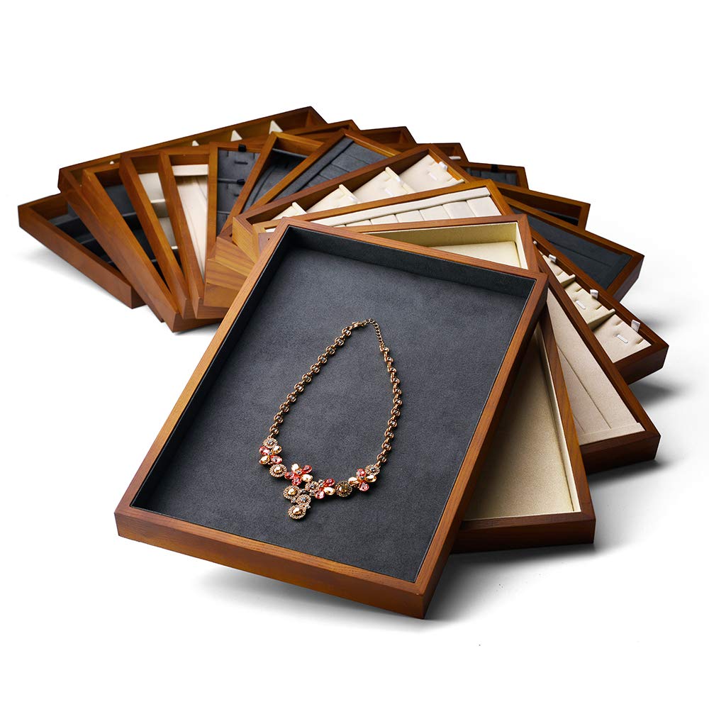Oirlv 13 Grid Wooden Jewelry Organizer Tray for Necklace, Bracelet & Pendant - Stackable Drawer Storage Display (Creamy-White) | Perfect for Jewelry Shops, Boutiques & Home Vanity Organization