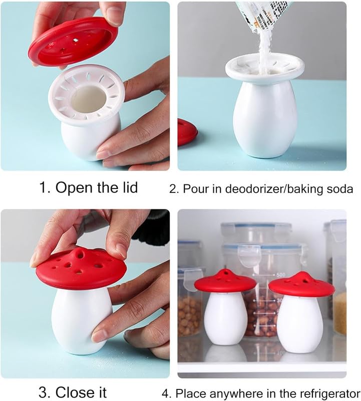 Natural Mushroom-Shaped Baking Soda Holder for Refrigerator - Eco-Friendly Fridge Deodorizer Container, Odor Eliminator & Smell Remover (1 Pack) - Perfect for Kitchen, Pantry & RV Refrigeration