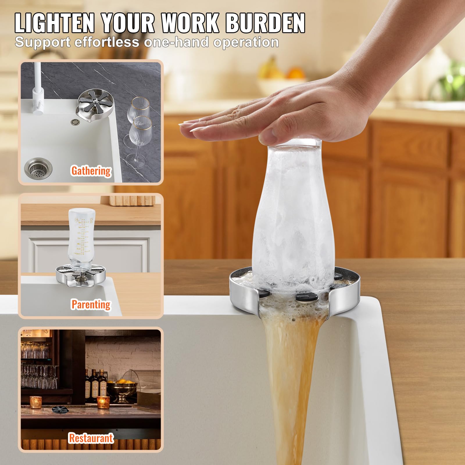 VEVOR 360° Rotating Glass Rinser for Kitchen Sink - Upgraded Cup Cleaner Attachment for Home, Cafe & Bar Use - Perfect for Wine Glasses, Beer Mugs & Dishwashing