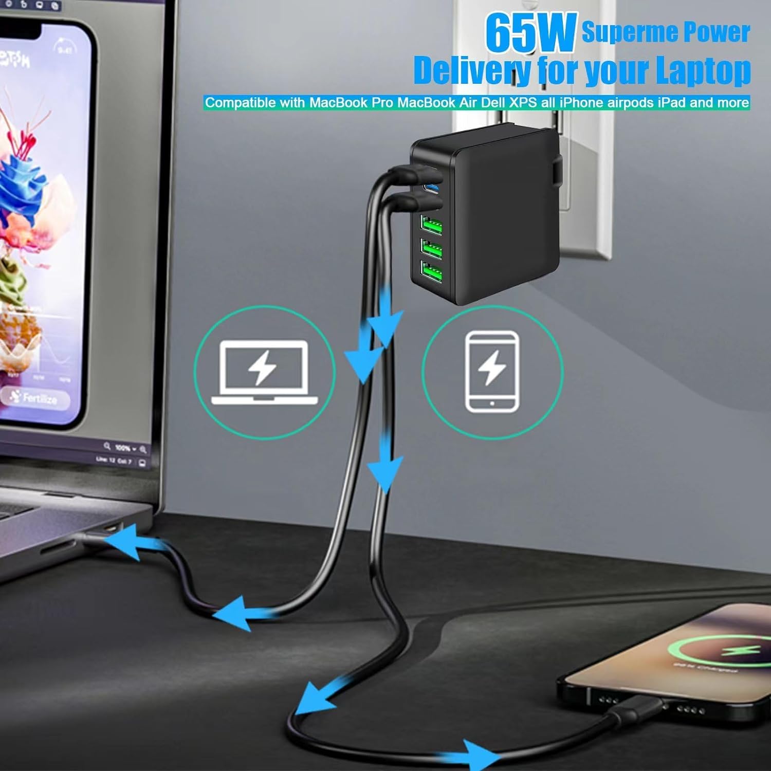 160W GaN Fast Charger with 6 Ports, Compact Foldable USB C PD Charging Station for MacBook Pro/Air, iPad Pro, iPhone 15/14/13, Galaxy Note20/S22, Pixel - Perfect for Travel, Office & Home Use