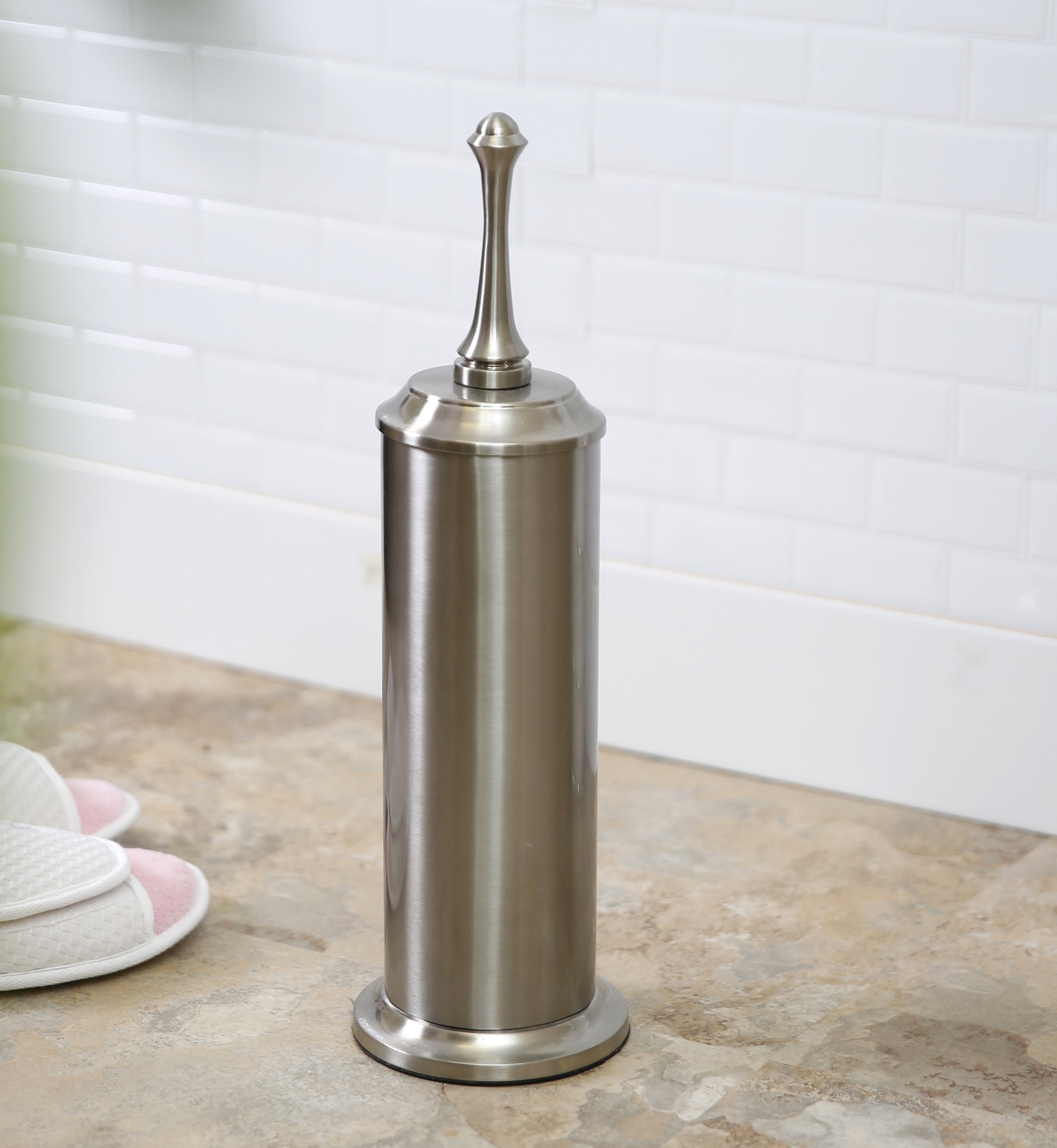 BINO Toilet Brush and Holder Set with Removable Drip Cup - Bathroom Cleaning Brush for Toilet Bowl - Stainless Steel Scrubber with Brushed Nickel Finish - Essential Restroom Accessories for Home and Office Use