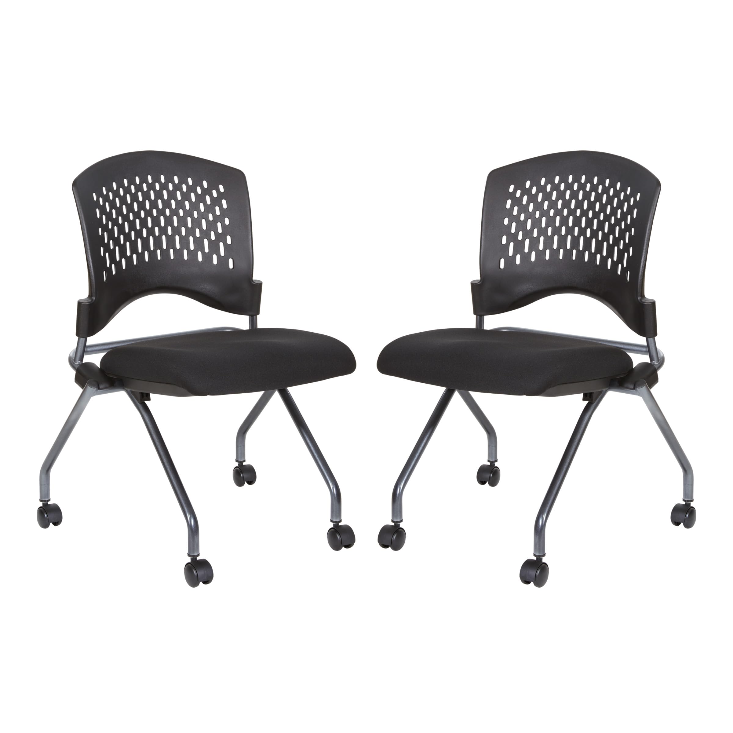 Office Star Deluxe Ventilated Plastic Wrap Around Back Folding Nesting Chair 2-Pack with Coal FreeFlex Fabric - Perfect for Office, Conference Rooms, Events & Home Use