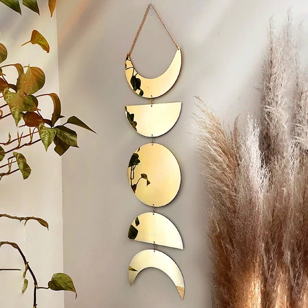 Moon Phase Wall Mirror - Celestial Boho Decor for Bedroom, Living Room & Bathroom - Perfect for Home, Office & Meditation Spaces