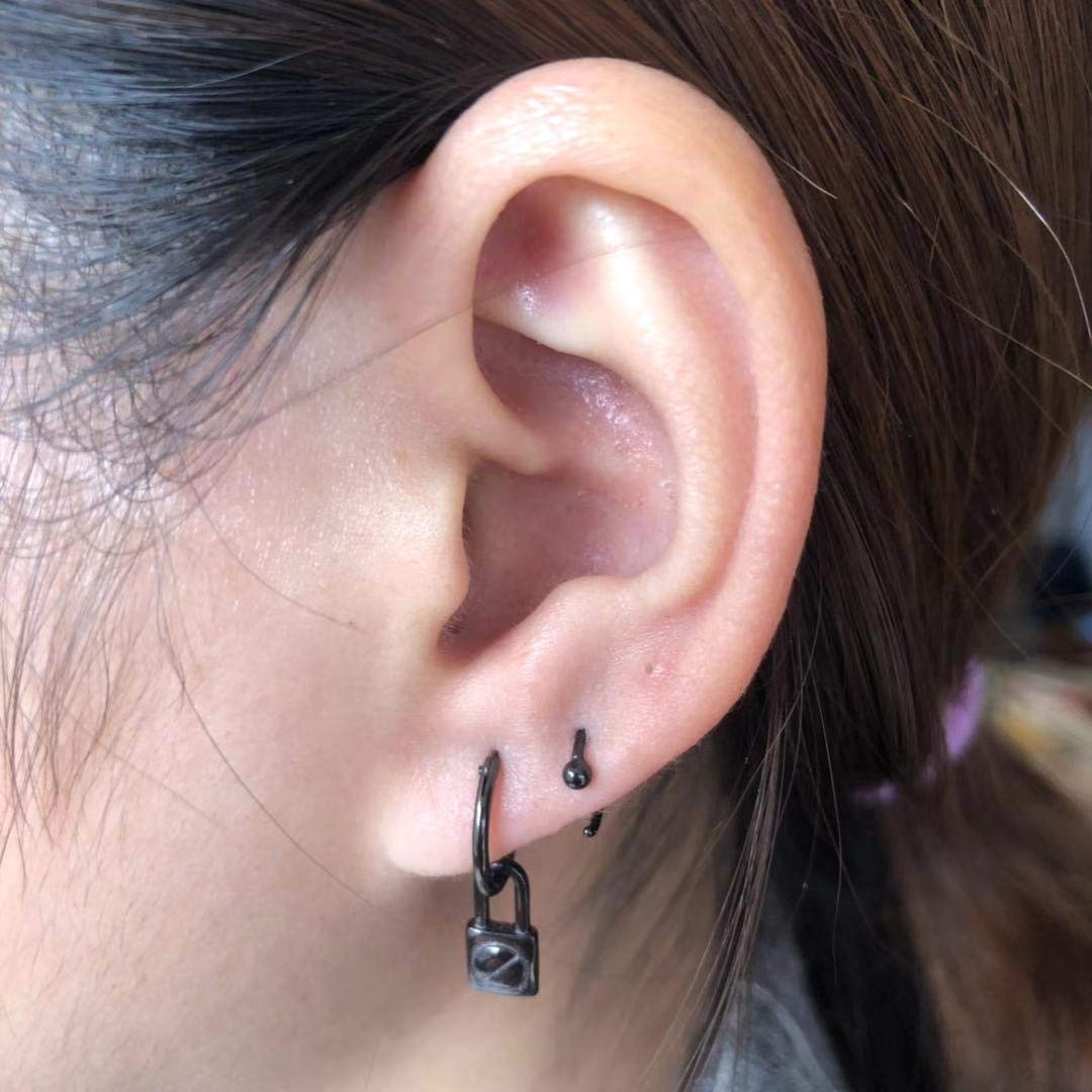 Minimalist 2mm Ball Tiny Half Hoop Earrings - Sterling Silver Black Huggie Hoops for Cartilage, Tragus & Nose Piercing - Dainty Studs for Women, Girls & Men - Perfect for Everyday Wear, Parties & Gifting