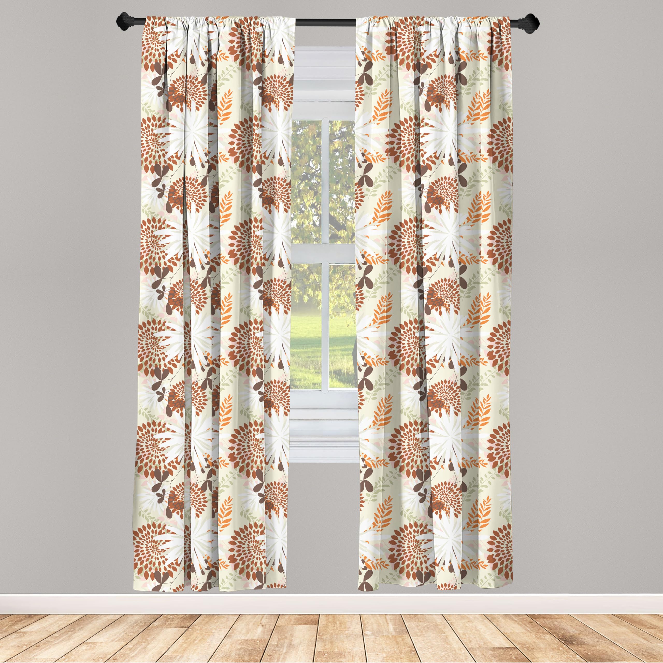 Ambesonne Floral Window Curtains - Spring Blossom Petals & Leaves Design - Lightweight 2-Panel Set with Rod Pocket - 28