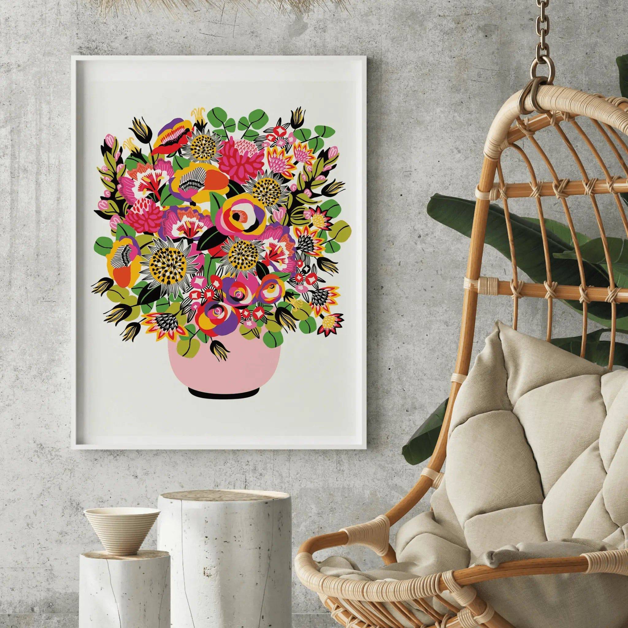 Modern Roses and Lilies Wall Art Print - Floral Canvas Painting for Living Room, Bedroom & Office Decor