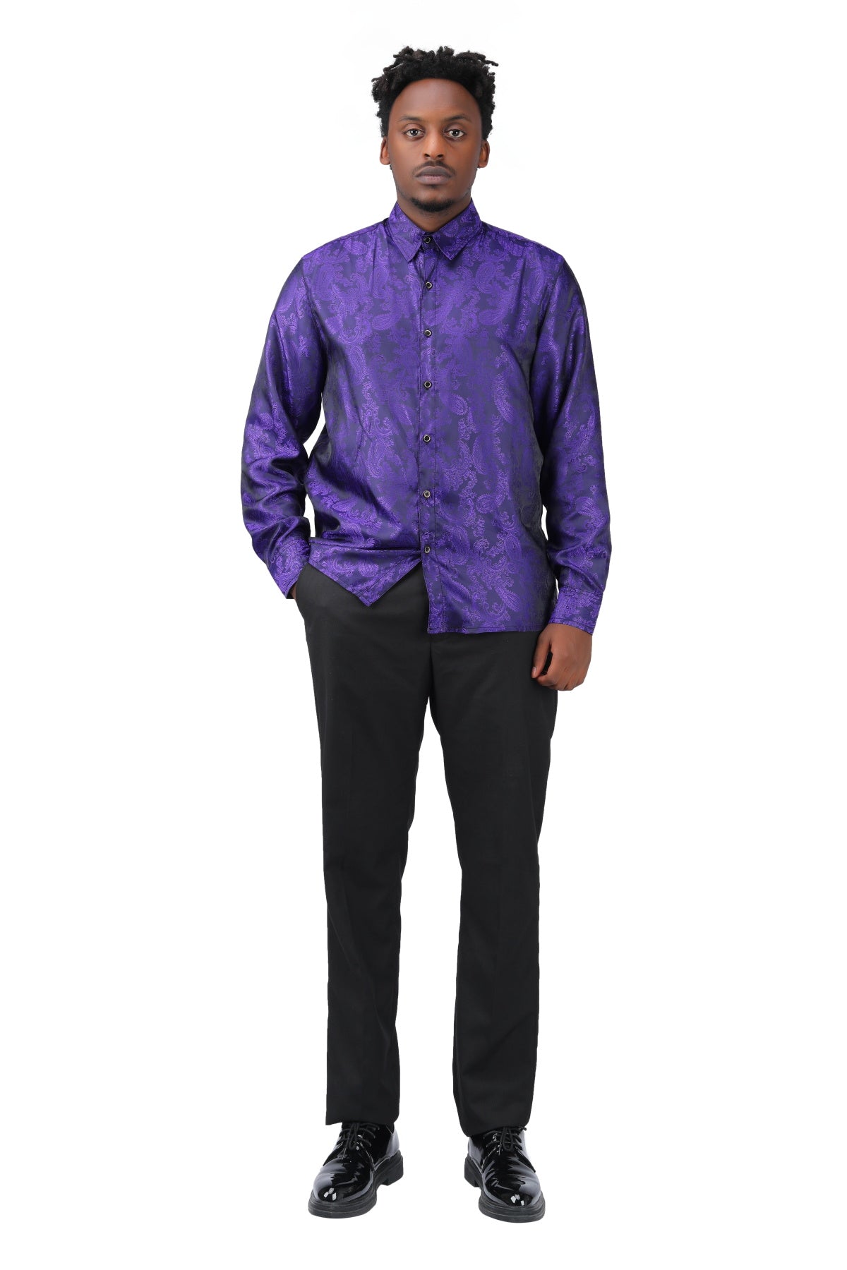 Slim Fit Embroidered Purple Paisley Shirt for Men - Stylish Casual Button Down Top for Office, Party & Date Night Outfits