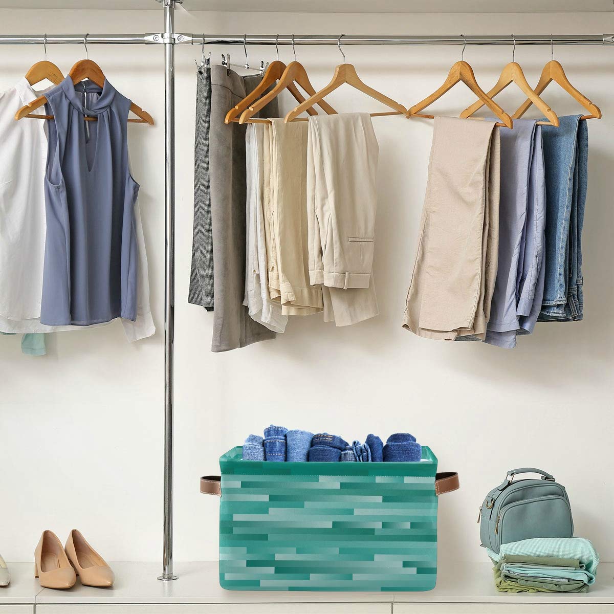 Teal Wooden Storage Basket - Closet & Shelf Organizer Bin for Home & Office Organization | Perfect for Bedroom, Bathroom, and Kids Room Storage