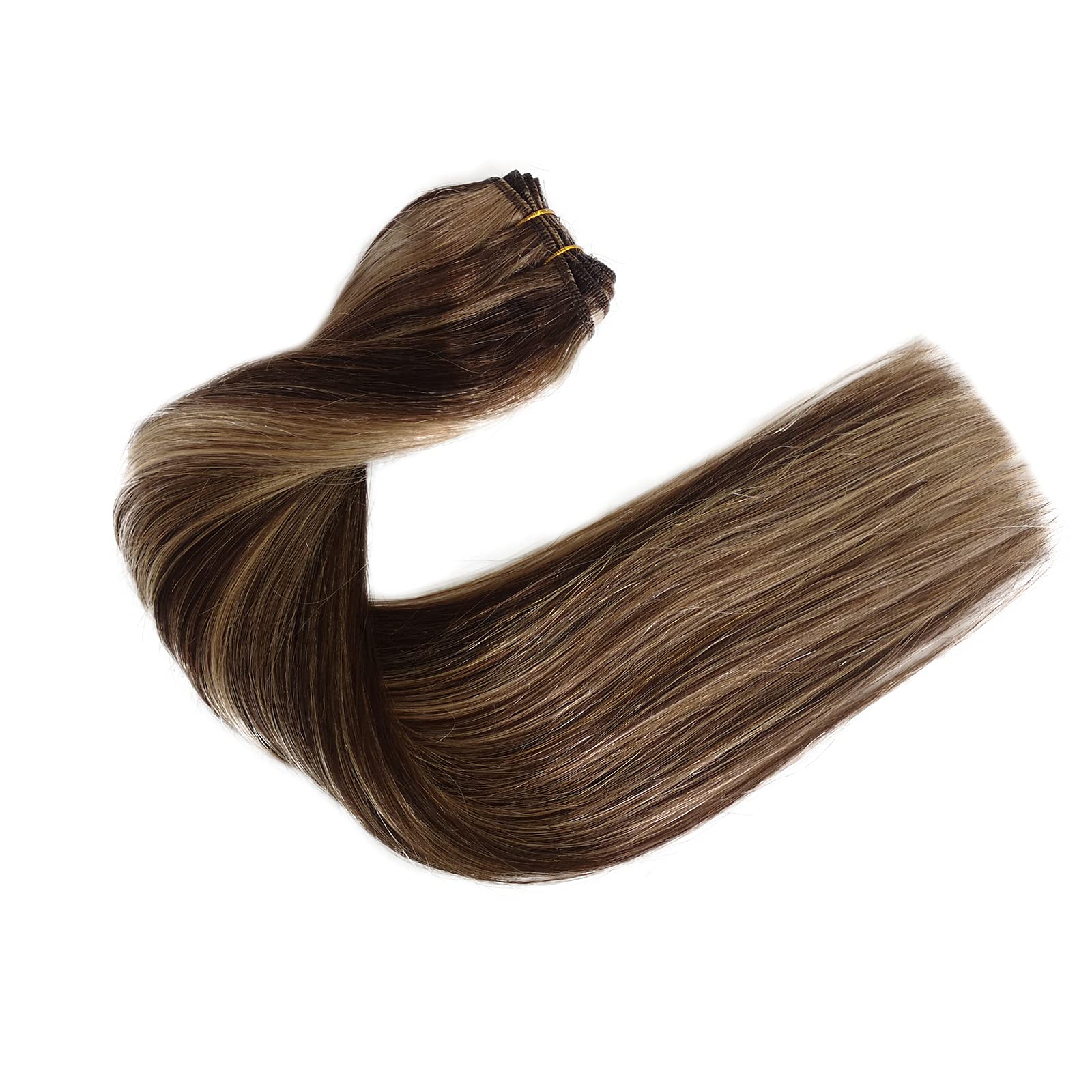 16 Inch 100g Straight Sew-in Hair Weft Bundles - Double Weft Brazilian Remy Human Hair Extensions in Dark Brown with Ash Brown Highlights for Women | Perfect for Daily Styling, Special Occasions & Volume Enhancement
