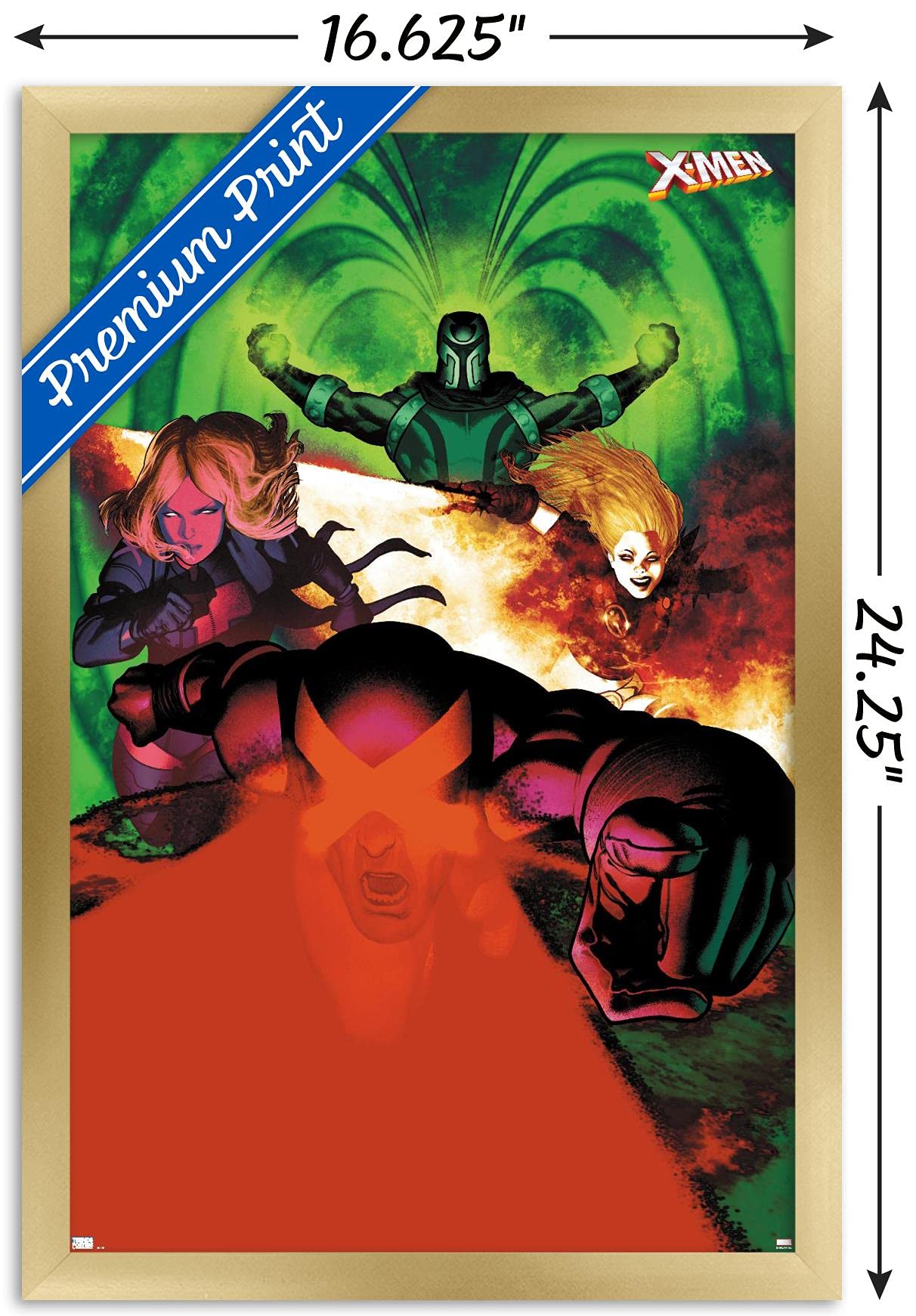 Marvel Comics X-Men Wall Poster - Emma Frost, Magneto, Magik & Cyclops Art Print (22.4x14.7 Inches) Gold Framed Version | Perfect for Comic Book Rooms, Home Theater Decor & Superhero Gifts