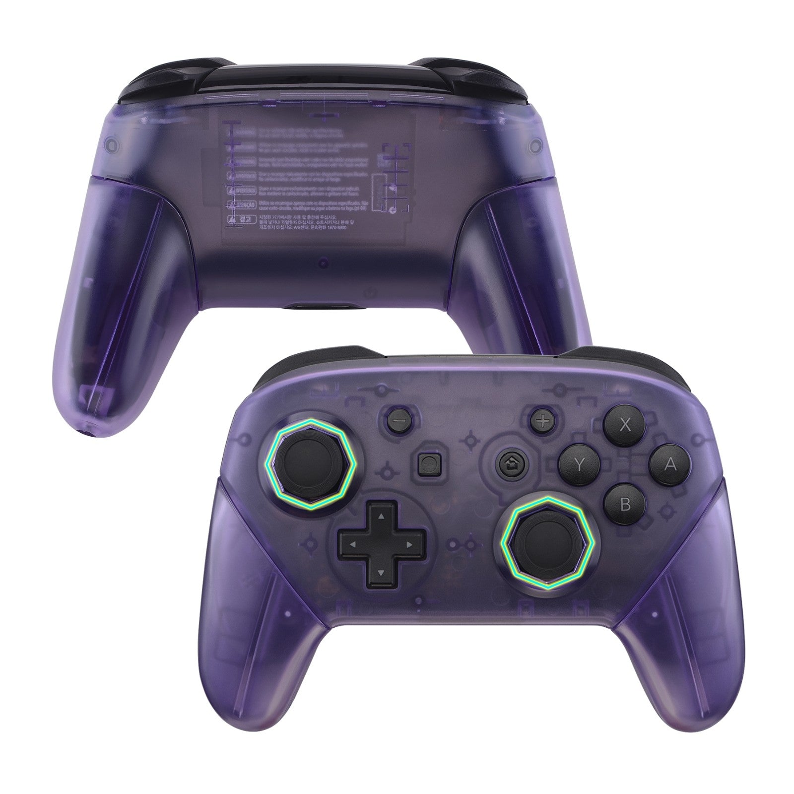 eXtremeRate Clear Atomic Purple Octagonal Gated Sticks Faceplate & Backplate Handles - DIY Replacement Grip Housing Shell Cover for Nintendo Switch Pro Controller (Controller Not Included) - Perfect for Gaming, Customization & Controller Repair
