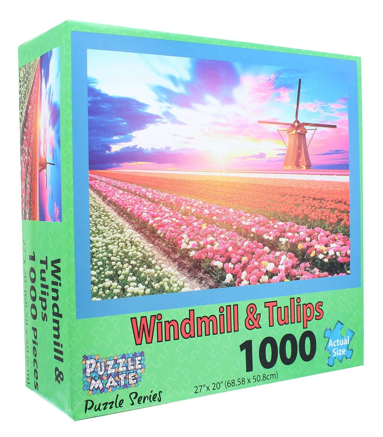 Puzzle Mate - Windmill & Tulips - 1000 Piece Jigsaw Puzzle for Adults - Challenging Dutch Landscape Art - Perfect for Family Game Night & Stress Relief