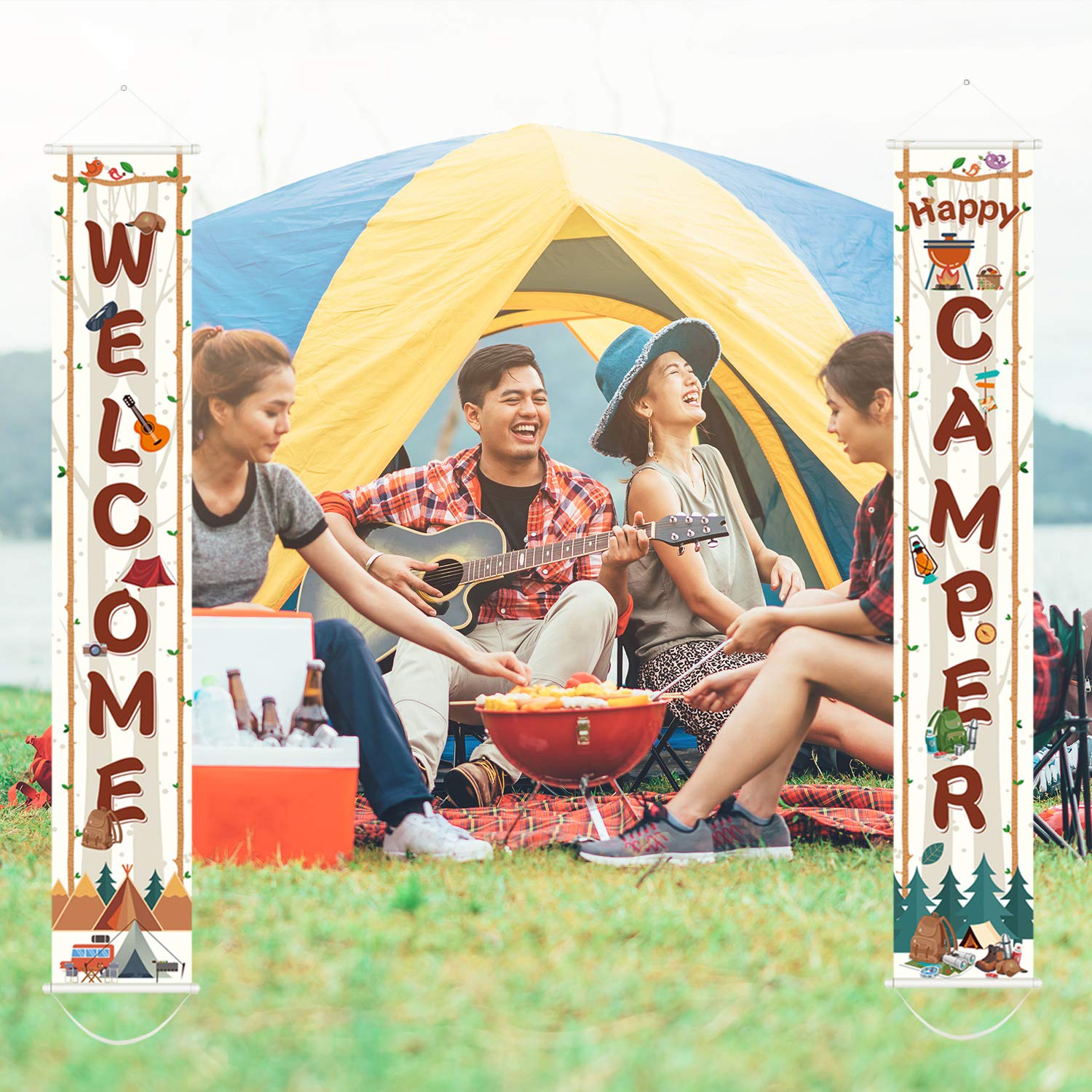 Camping Party Decorations - Welcome Banner & Sign for Camping Themed Birthday, Baby Shower | Perfect for Outdoor Events, Backyard Celebrations & Camping Adventures