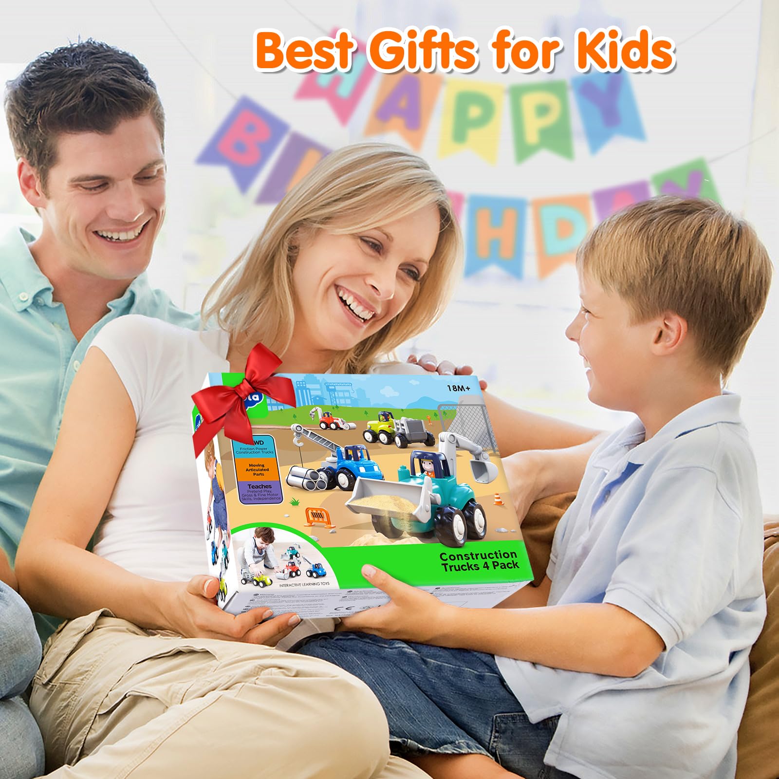 **Best Toy Cars for 1 Year Old Boys - 4PCS Inertia Push & Go Trucks, Construction Vehicles for Toddlers 12-18 Months | Early Learning Baby Toys & Gift Ideas for Birthdays & Playtime**