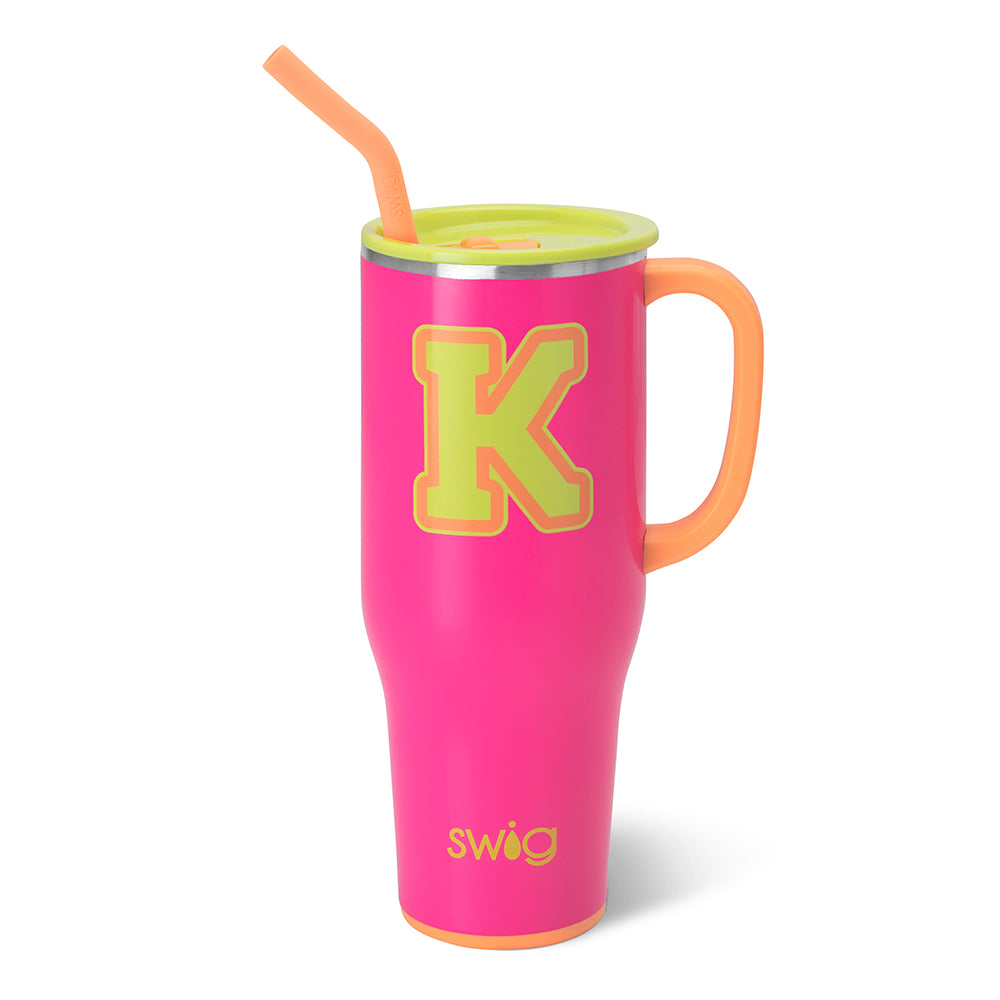 Personalized Tutti Frutti Initial K Mega Mug 40oz - Large Insulated Tumbler for Coffee, Tea & Cold Drinks - Perfect Gift for Birthdays, Holidays & Office Use