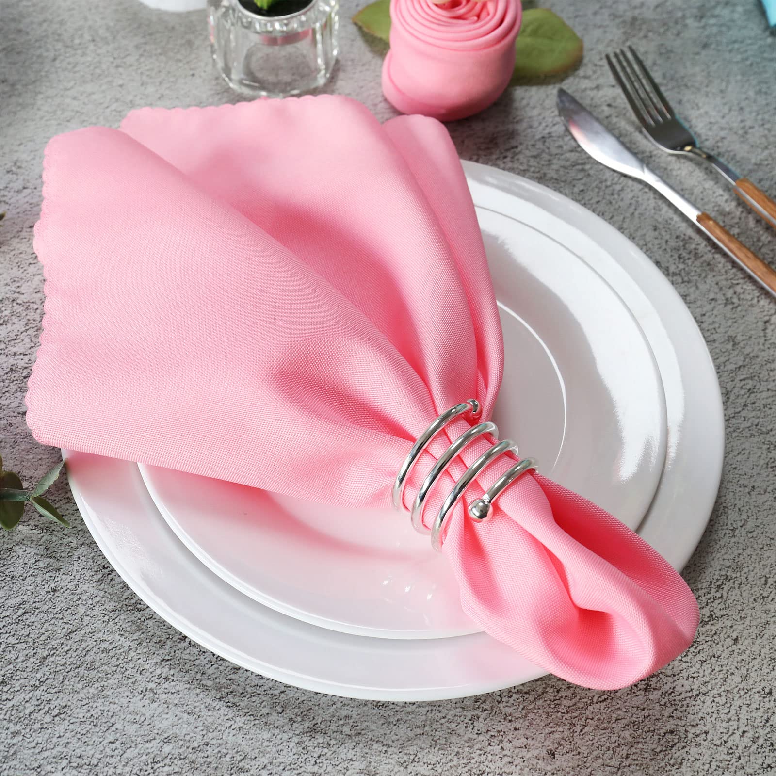 12-Pack Pink Polyester Cloth Napkins Set - Washable & Reusable Dinner Napkins for Valentine's Day, Weddings, Thanksgiving & Holiday Table Decor - Perfect for Formal Dining, Parties & Everyday Use