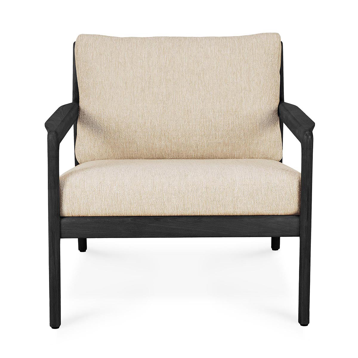 Teak Black & Natural Outdoor Fabric Lounge Chair - 76cm Patio Furniture for Garden, Poolside & Backyard Relaxation