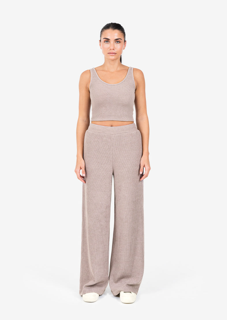Soft Rib Knit Cropped Tank Top in Taupe - Comfortable Lounge Wear for Women, Perfect for Yoga, Casual Outfits & Relaxing at Home